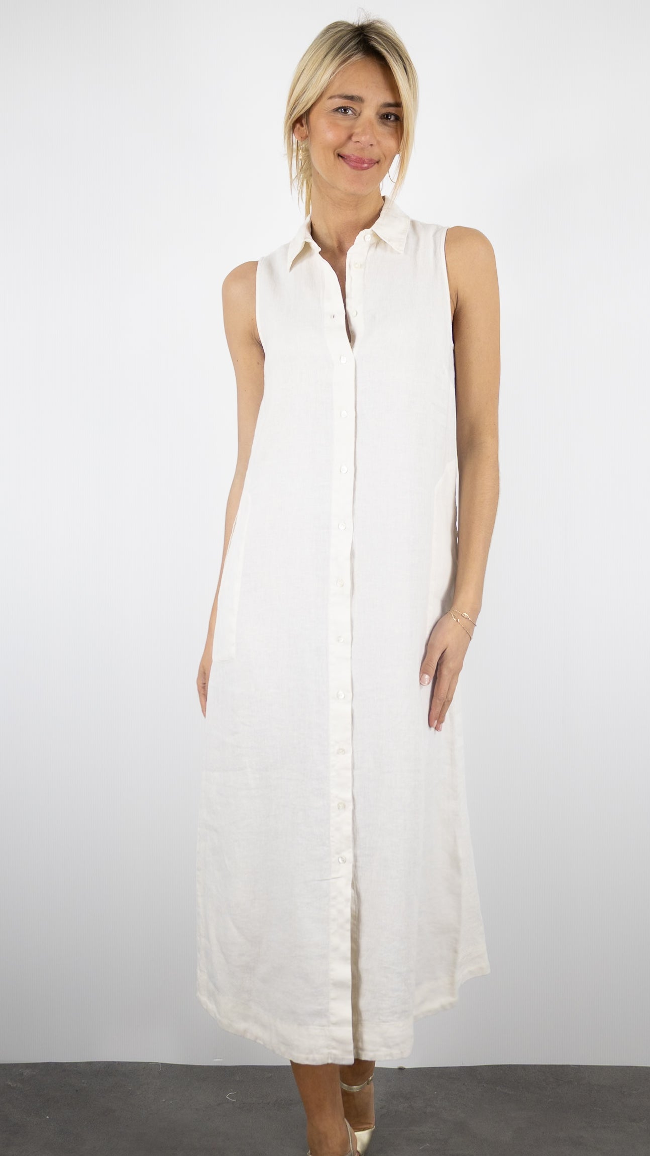 ROBE LONGUE SANS MANCHES EN LIN BEIGE HARTFORD REPONSE