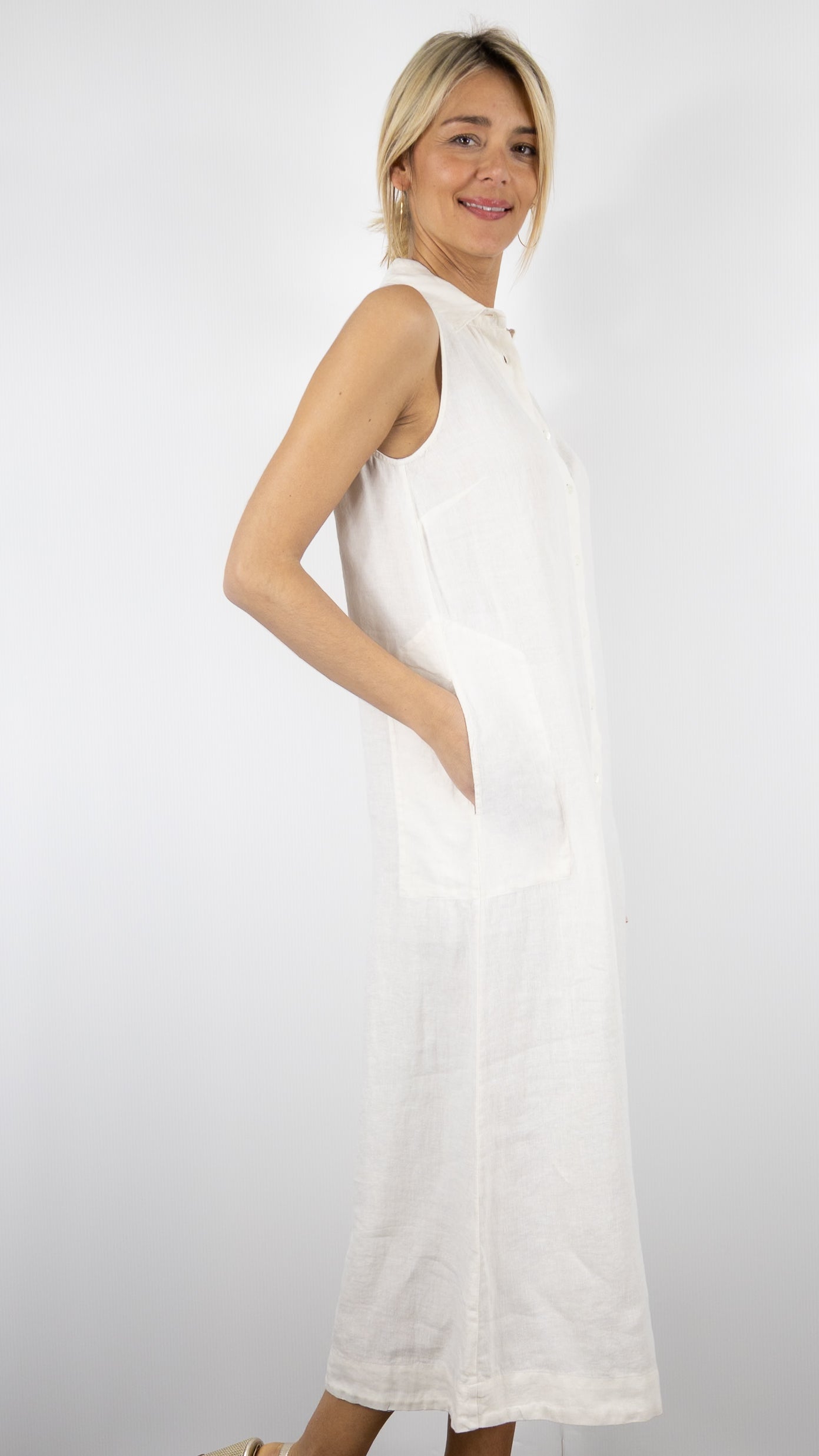 ROBE LONGUE SANS MANCHES EN LIN BEIGE HARTFORD REPONSE