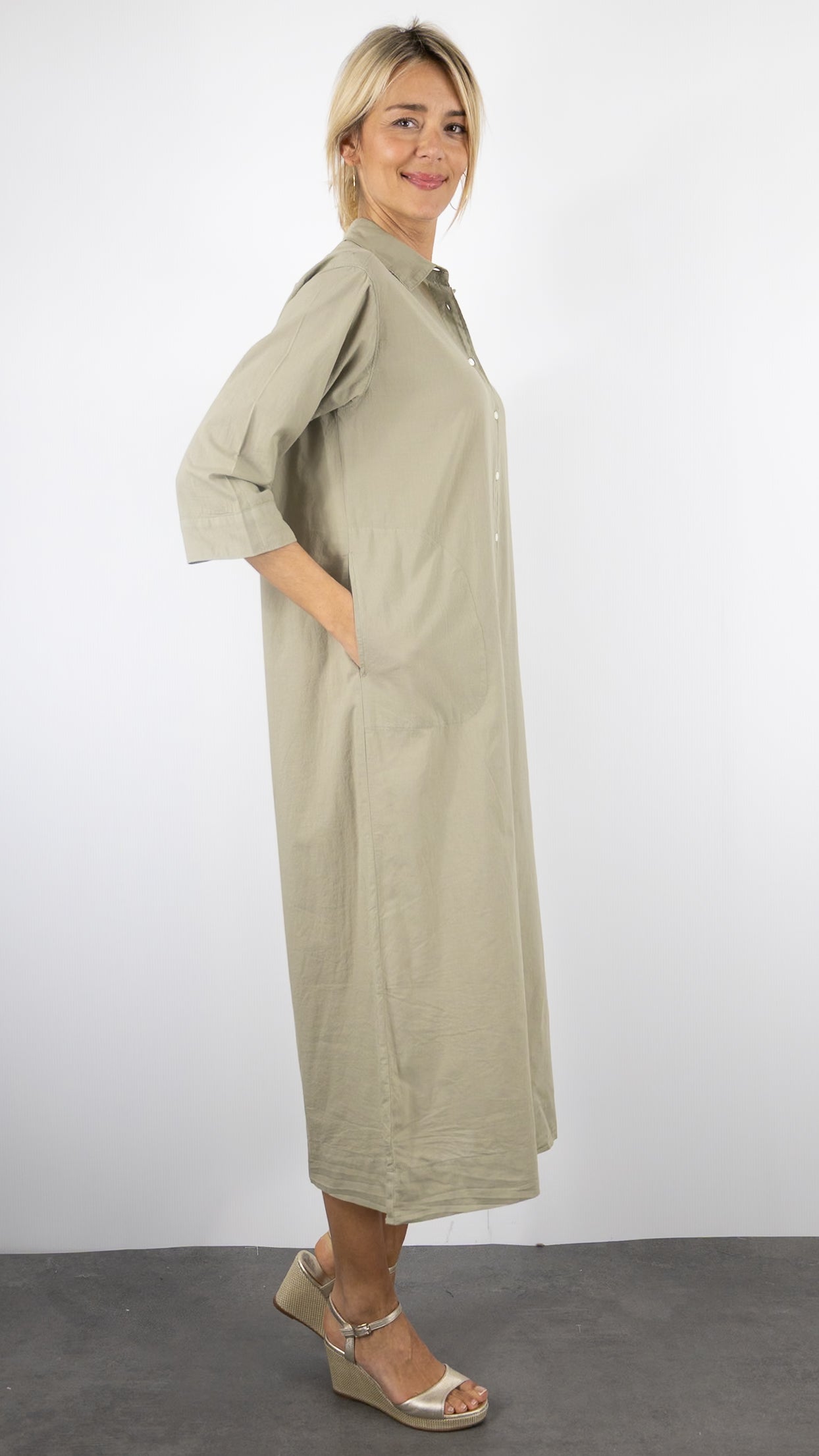 ROBE CHEMISE LONGUE EN COTON SAFARI KAKI HARTFORD REFLEXION