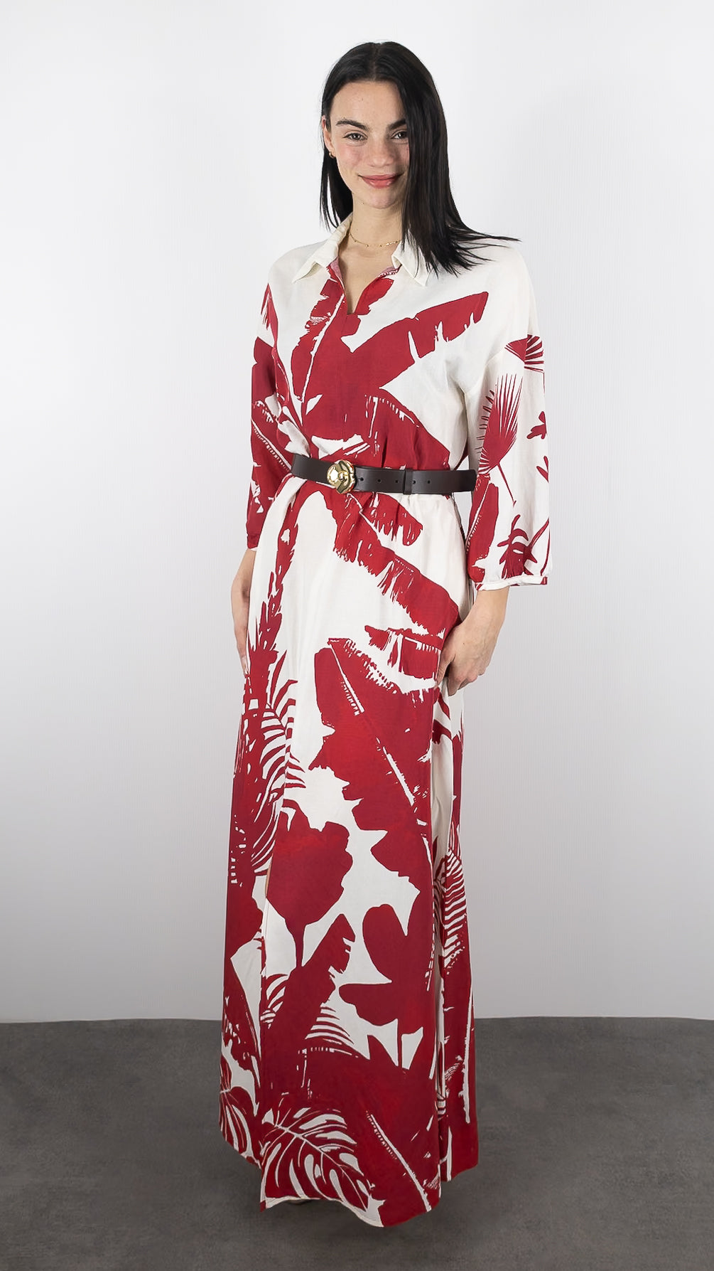 ROBE LONGUE IMPRIME BOTANIQUE BORDEAUX ECRU CAROLINE BISS 1188 