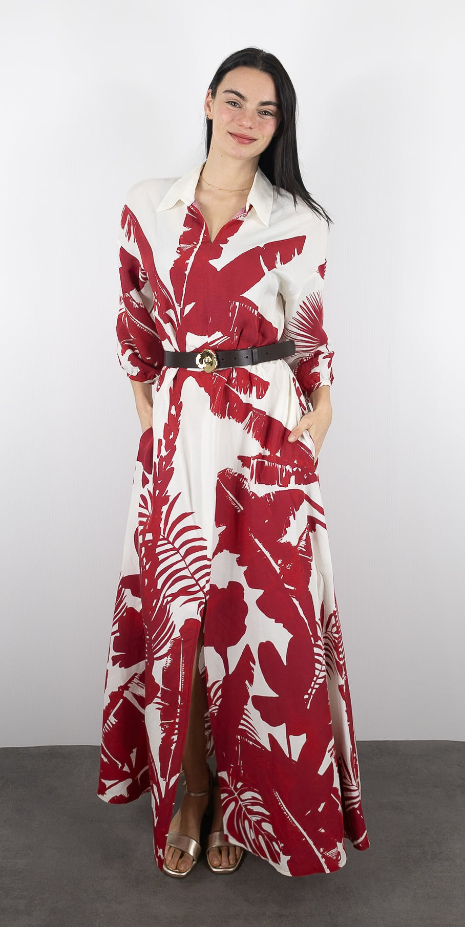 ROBE LONGUE IMPRIME BOTANIQUE BORDEAUX ECRU CAROLINE BISS 1188