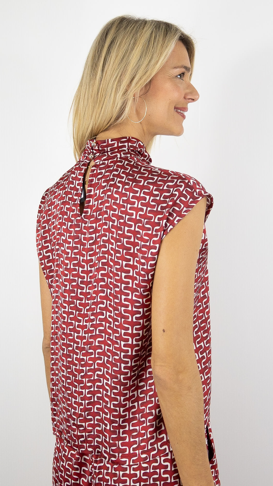 TOP FLUIDE SANS MANCHES IMPRIME BORDEAUX ECRU CAROLINE BISS 1685