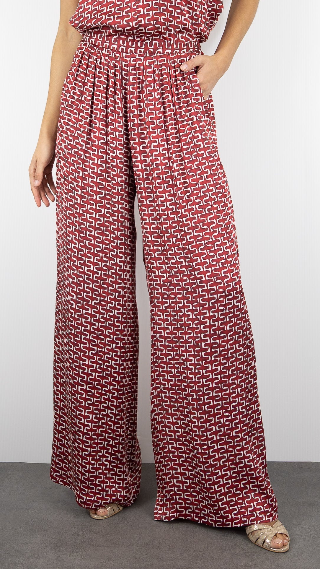 PANTALON FLUIDE IMPRIME BORDEAUX ECRU CAROLINE BISS 1585