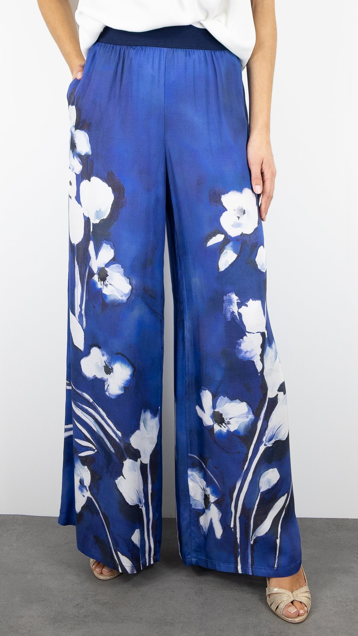 PANTALON PALAZZO IMPRIME AQUARELLE BLEU CAROLINE BISS 1583