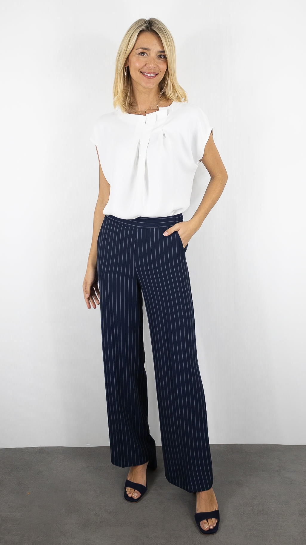 PANTALON HABILLE RAYE DOS ELASTIQUE IMPERIAL FANGO BEIGE#COLOR_1650/BLU MARINE