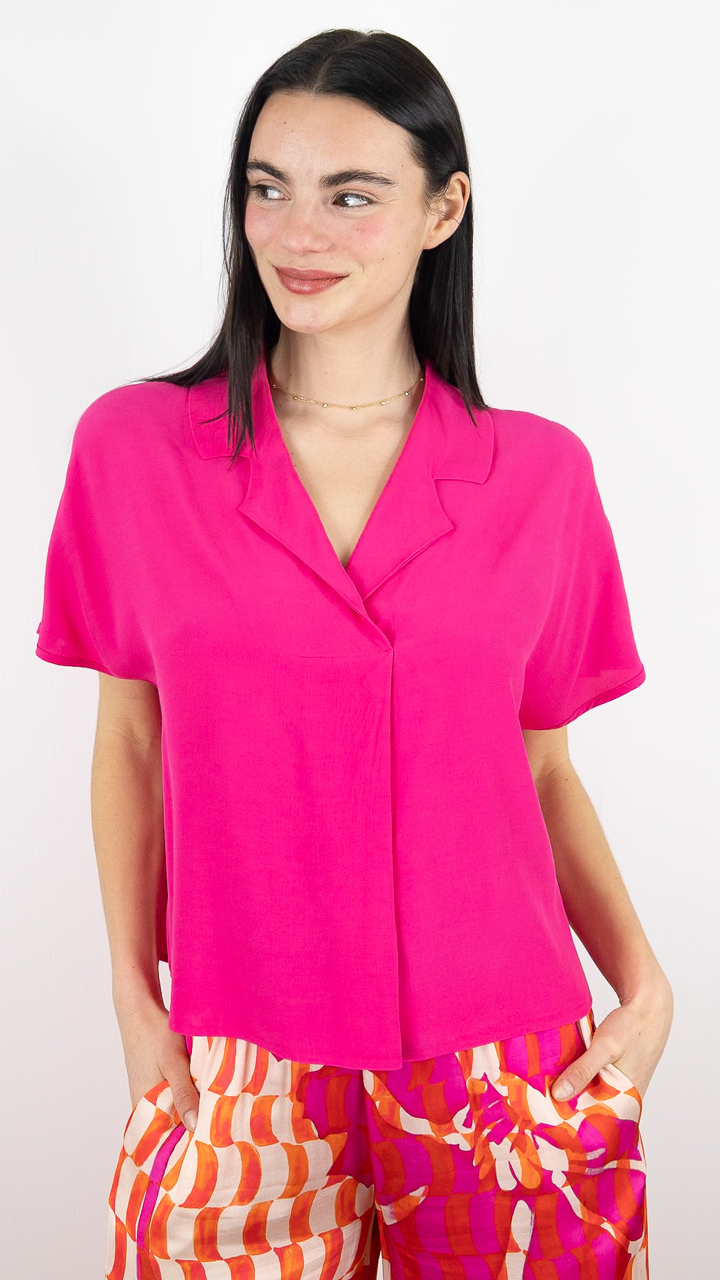 BLOUSE MANCHES COURTE ROSE FUSHIA CAROLINE BISS 1606