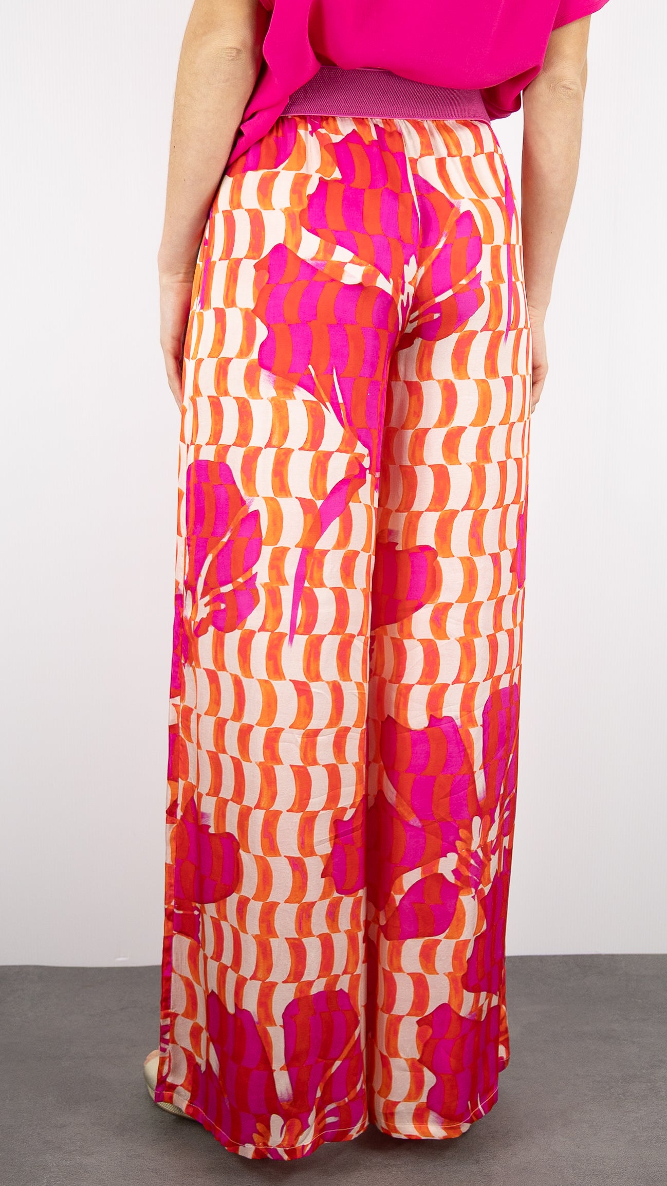 PANTALON IMPRIME ROSE LARGE FUSHIA CAROLINE BISS 1557