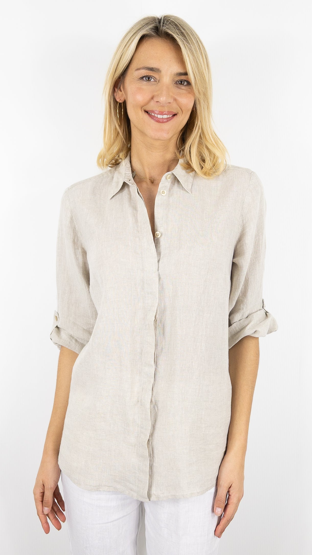 CHEMISE EN LIN MANCHES COURTES POUR FEMME TONI 71-27/1438-2#COLOR_72/BEIGE CHAMBRAY
