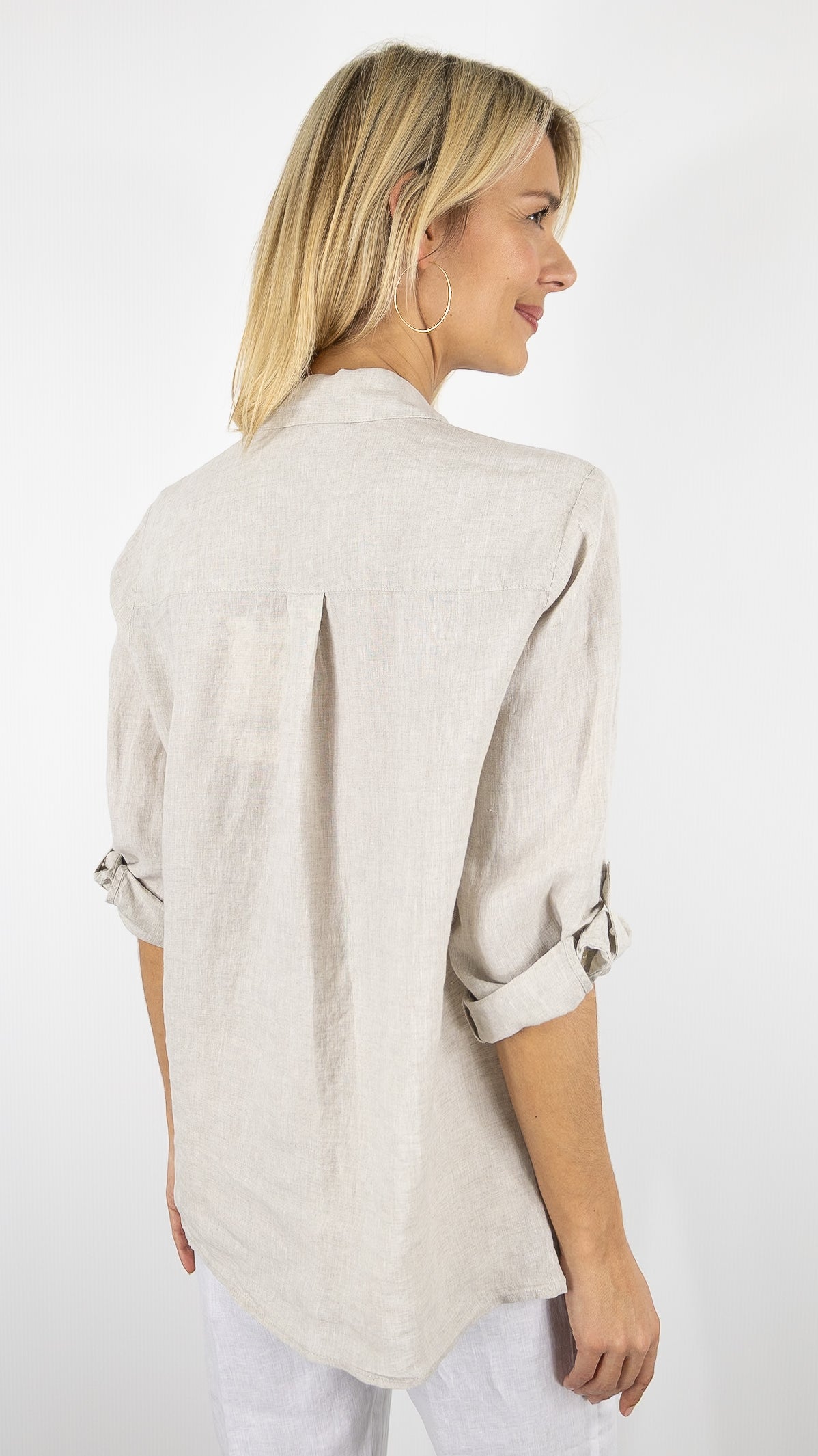 CHEMISE EN LIN MANCHES COURTES POUR FEMME TONI 71-27/1438-2#COLOR_72/BEIGE CHAMBRAY