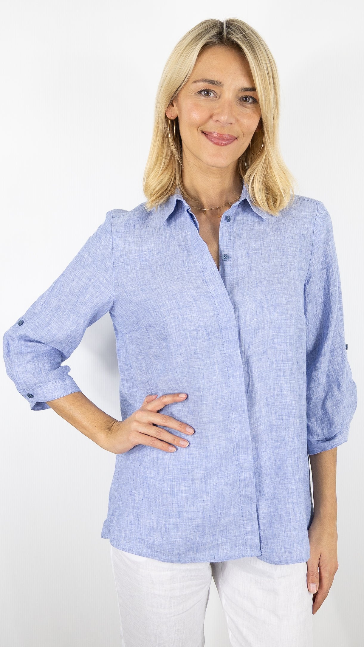 CHEMISE EN LIN MANCHES COURTES POUR FEMME TONI 71-27/1438-2#COLOR_540/BLEU CHAMBRAY