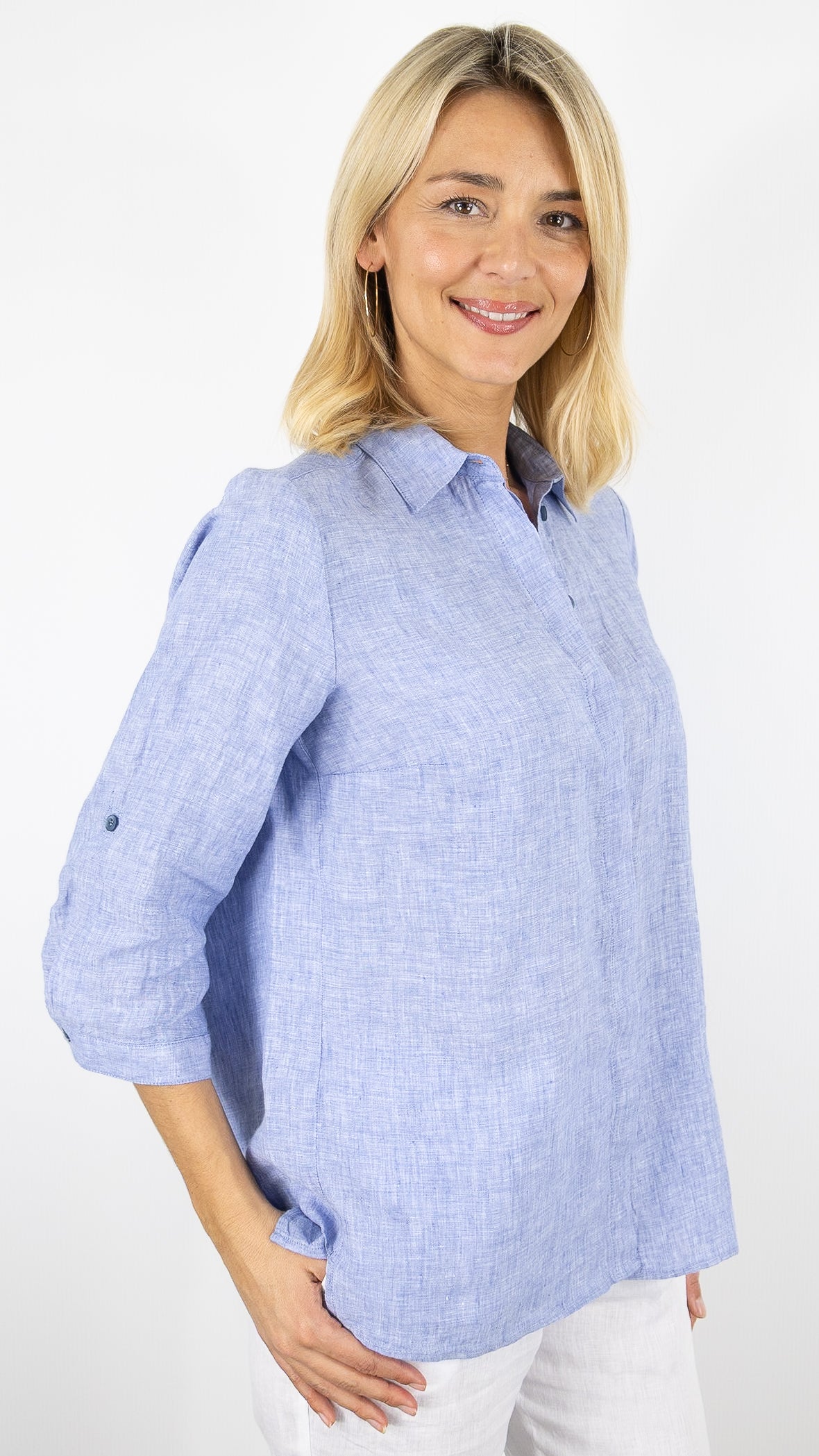 CHEMISE EN LIN MANCHES COURTES POUR FEMME TONI 71-27/1438-2#COLOR_540/BLEU CHAMBRAY