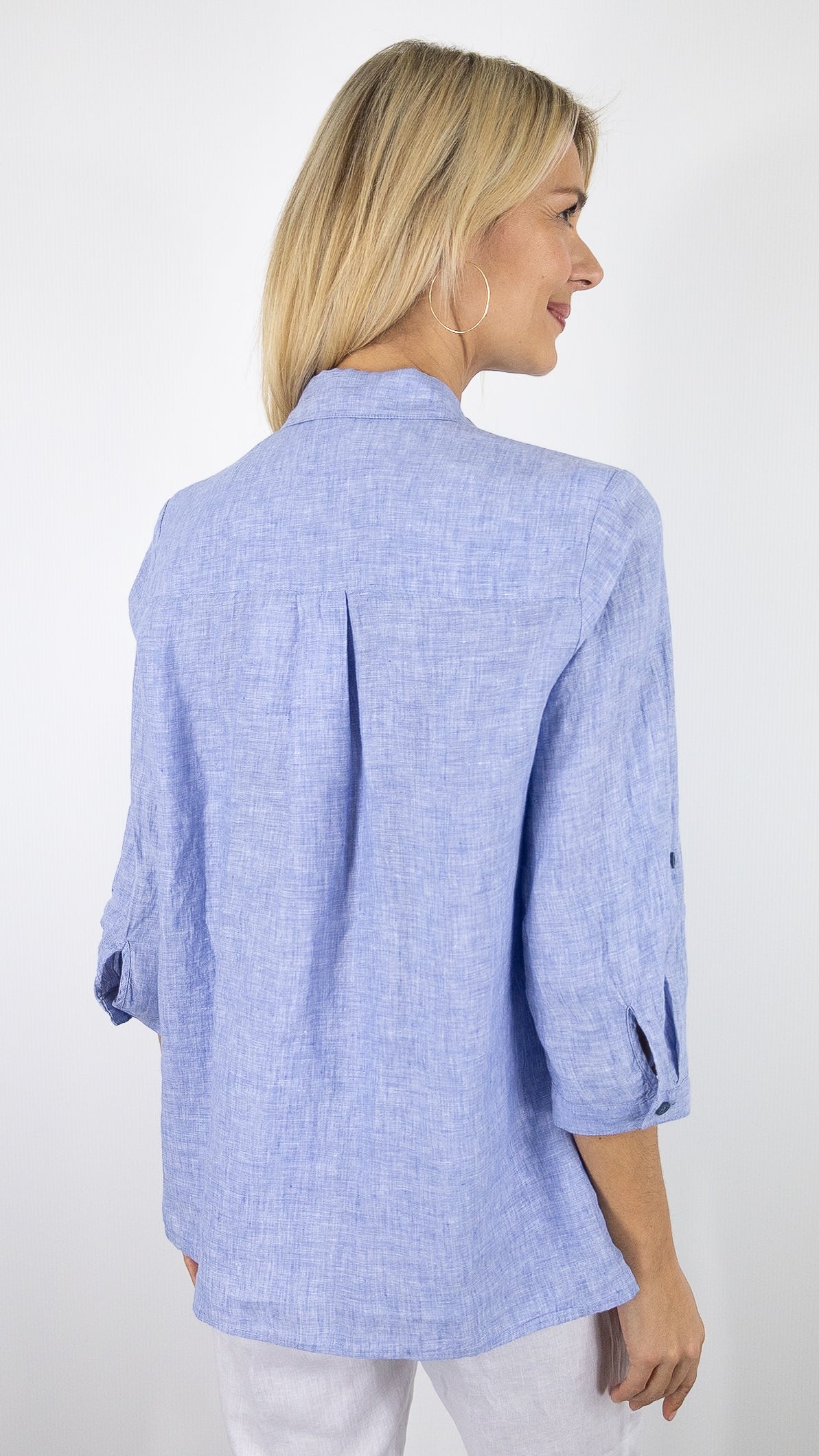 CHEMISE EN LIN MANCHES COURTES POUR FEMME TONI 71-27/1438-2#COLOR_540/BLEU CHAMBRAY