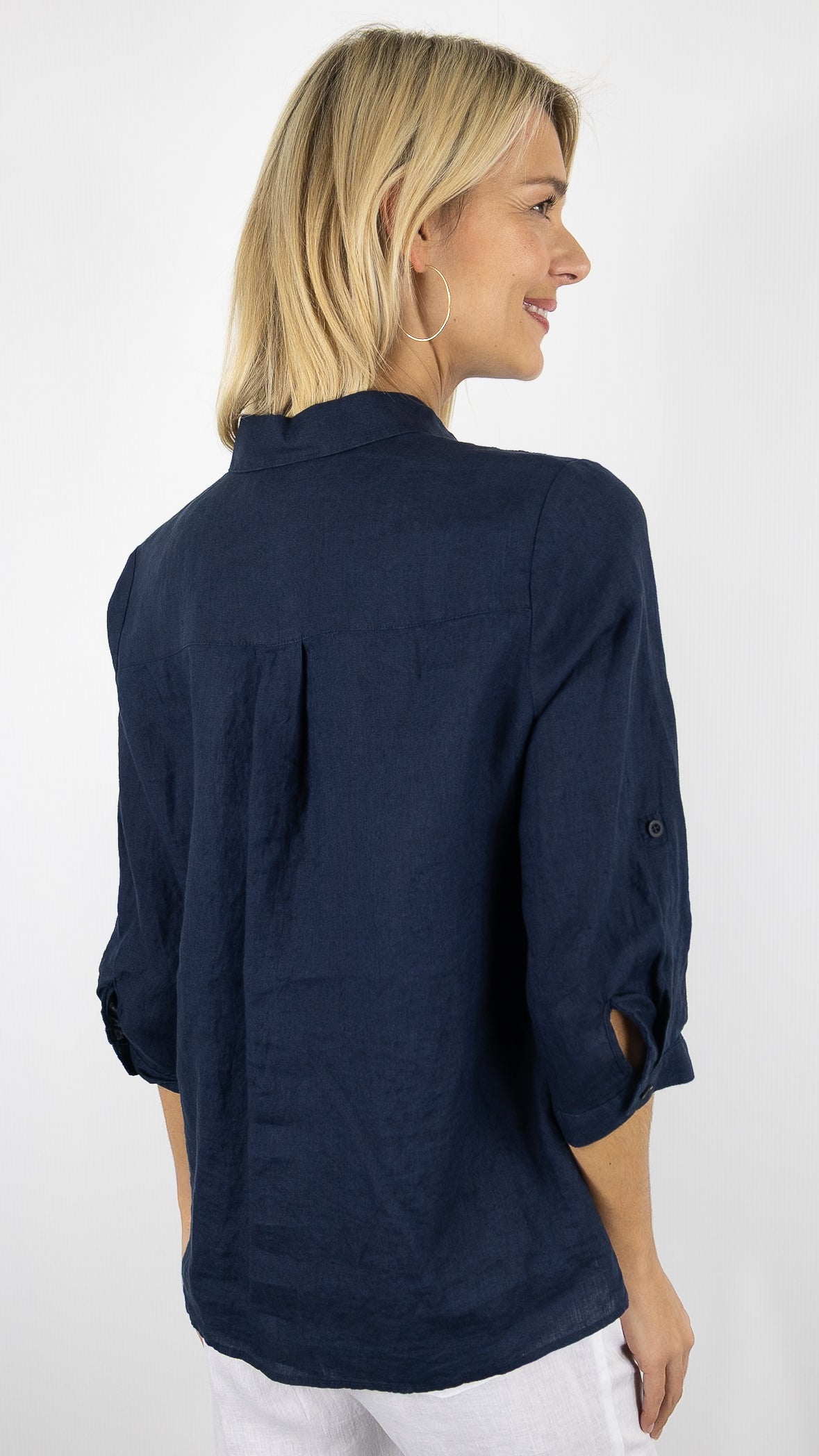 CHEMISE EN LIN MANCHES COURTES POUR FEMME TONI 71-27/1438-2#COLOR_58/NAVY