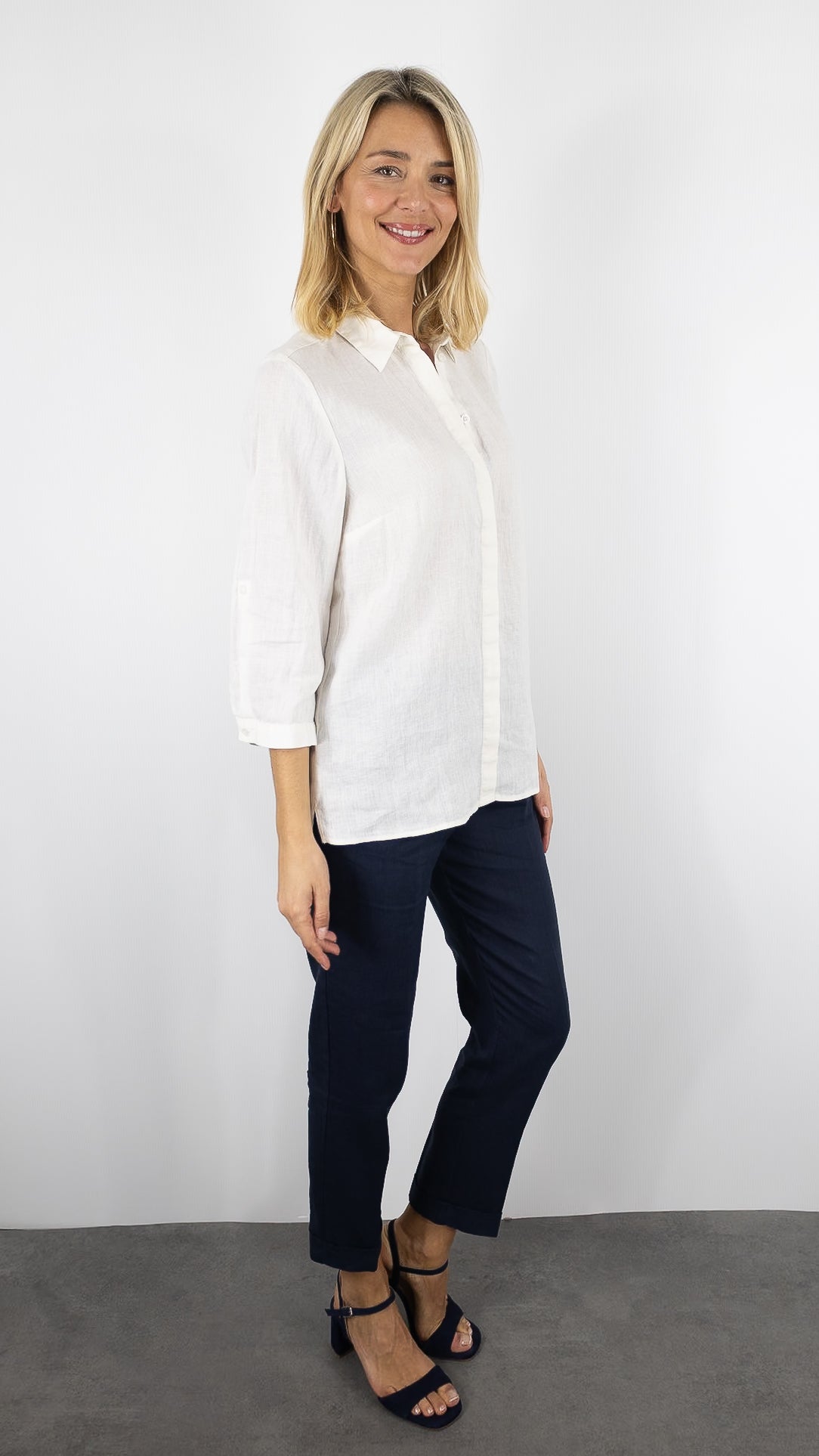 CHEMISE EN LIN MANCHES COURTES POUR FEMME TONI 71-27/1438-2#color_70/BLANC