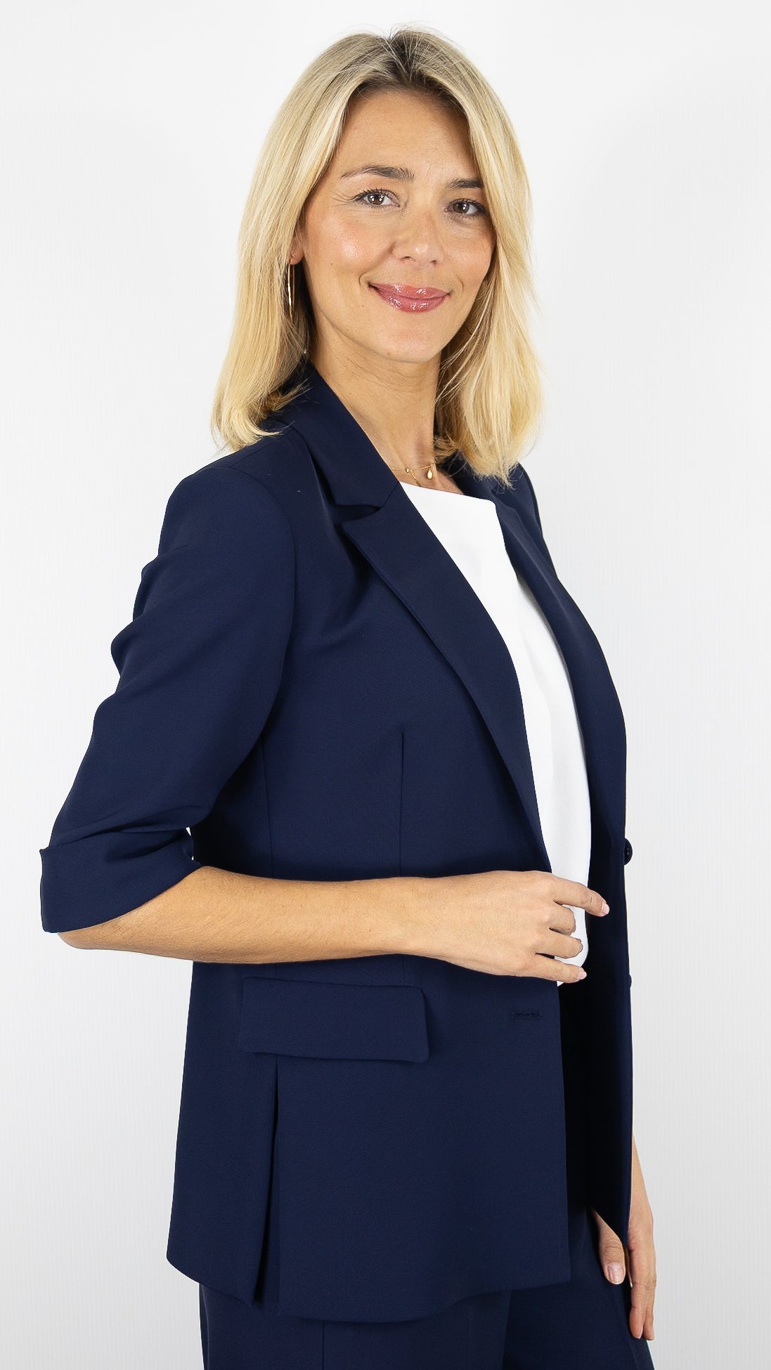 BLAZER CROISE MANCHES 3/4 IMPERIAL#color_1650/BLU MARINE