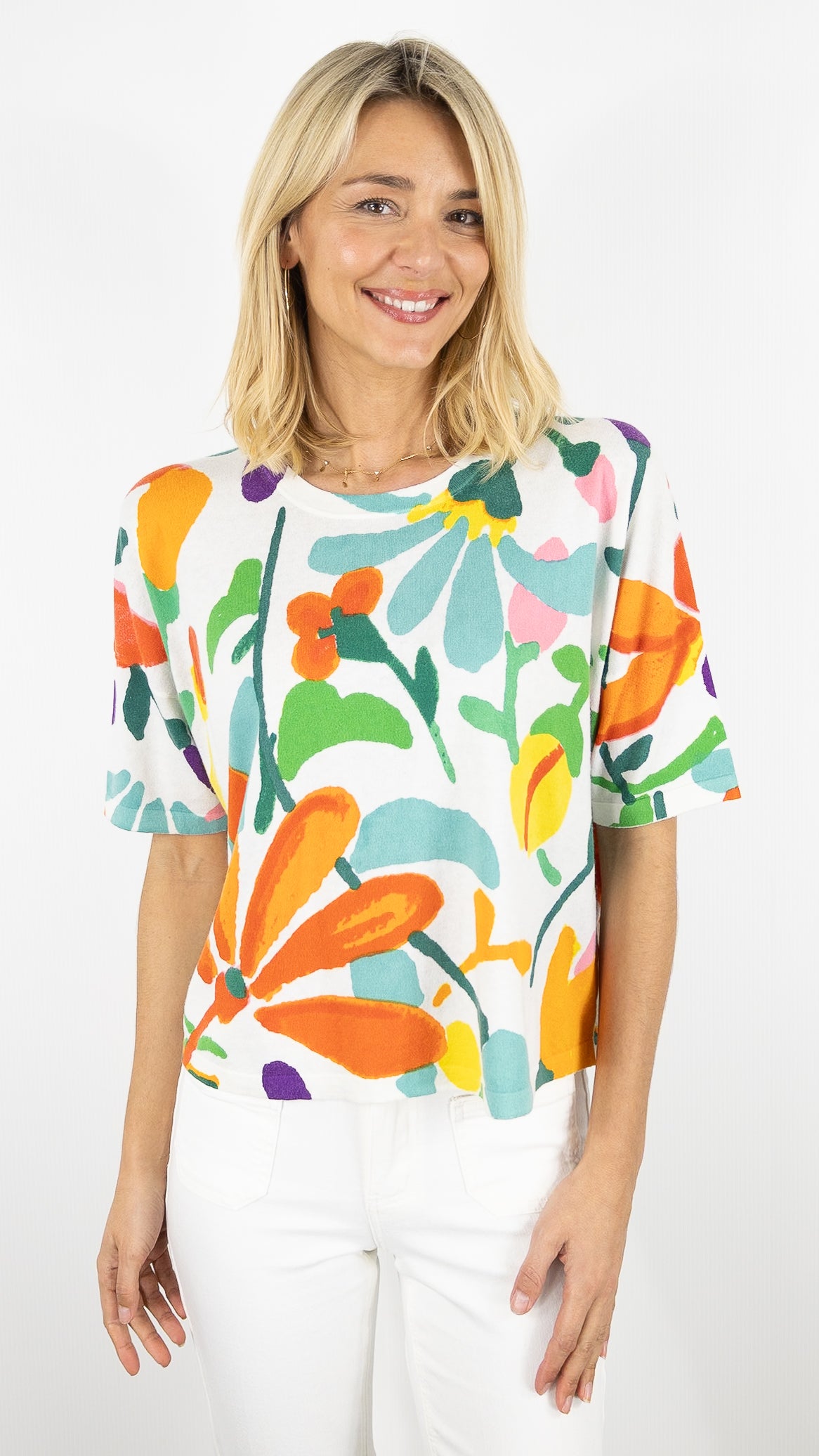 PULL MANCHES COURTES IMPRIME MULTICO EN COTON FEMME ESTHEME CKE6224D