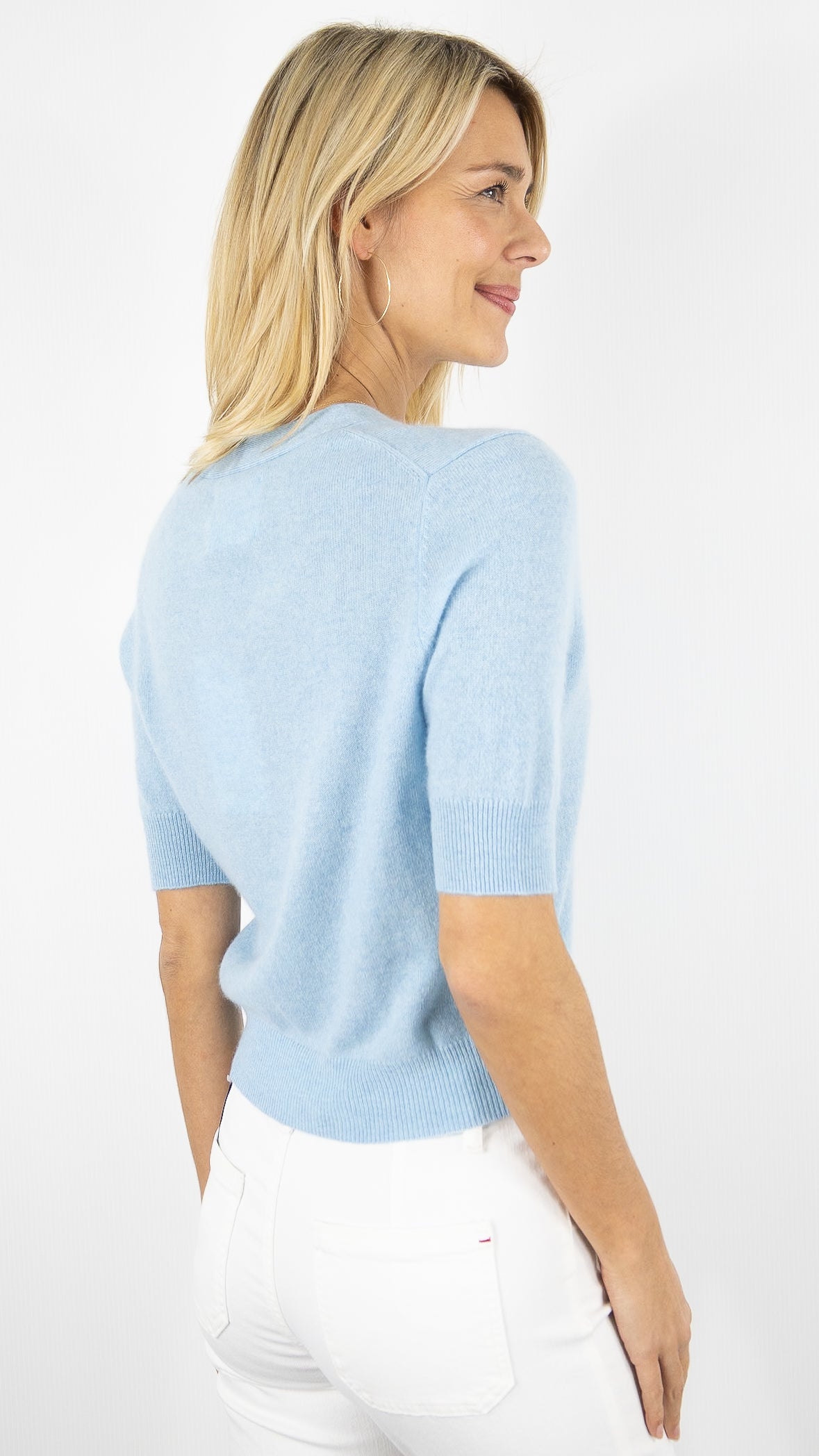 GILET MANCHES COURTES COL V EN CACHEMIRE POUR FEMME NOT SHY NALYA#COLOR_MISTRAL