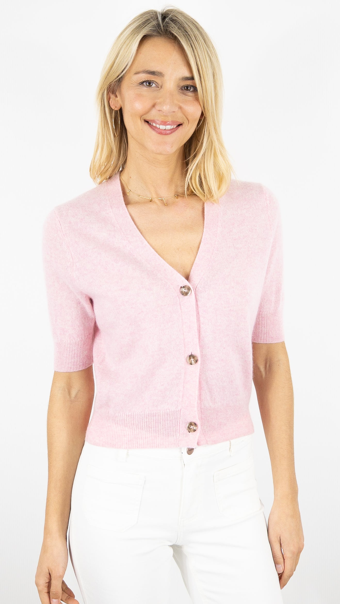 GILET MANCHES COURTES COL V EN CACHEMIRE POUR FEMME NOT SHY NALYA#COLOR_PIVOINE