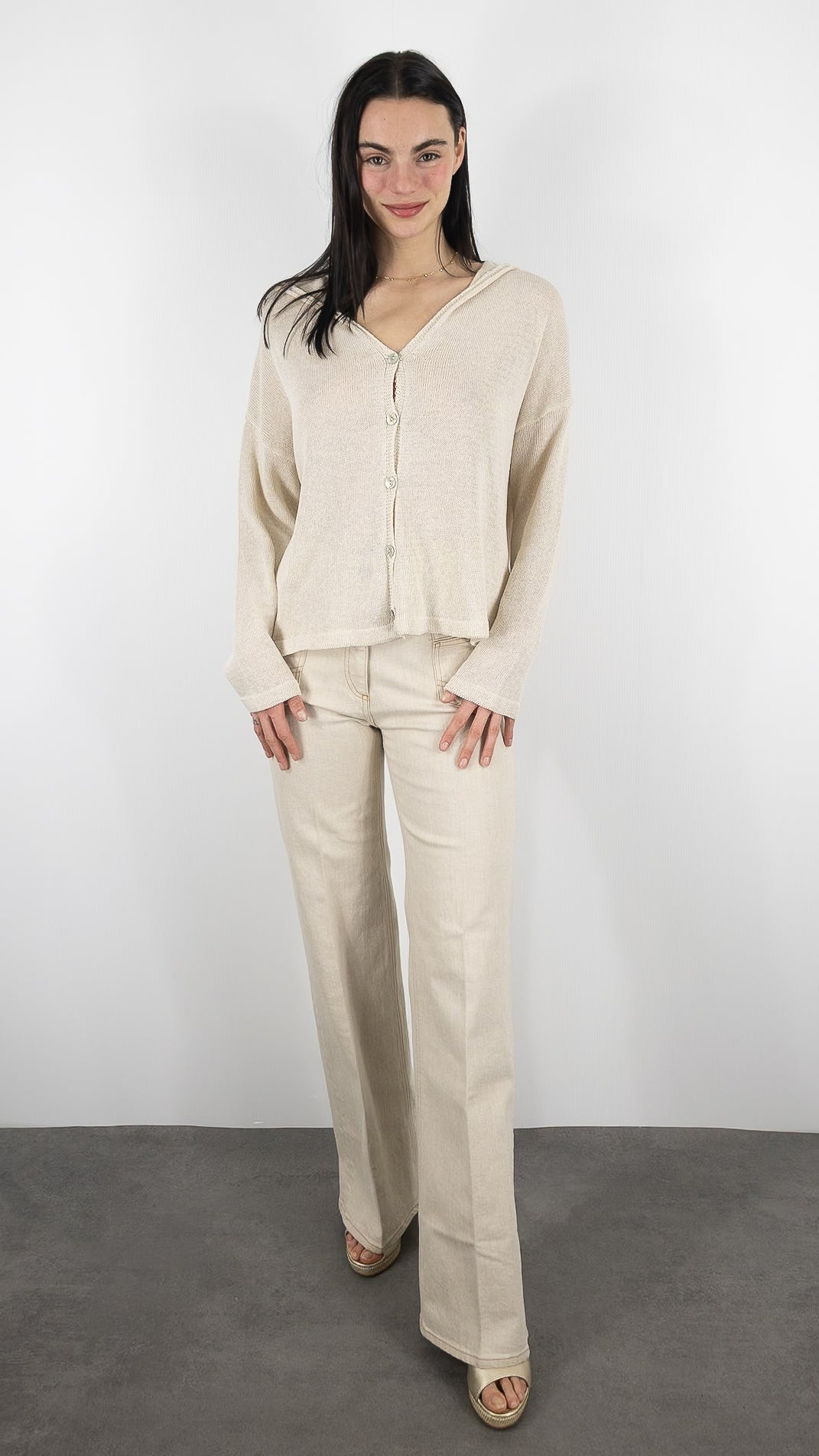 GILET A CAPUCHE EN COTON ALEXANDRE LAURENT M8222#COLOR_BEIGE