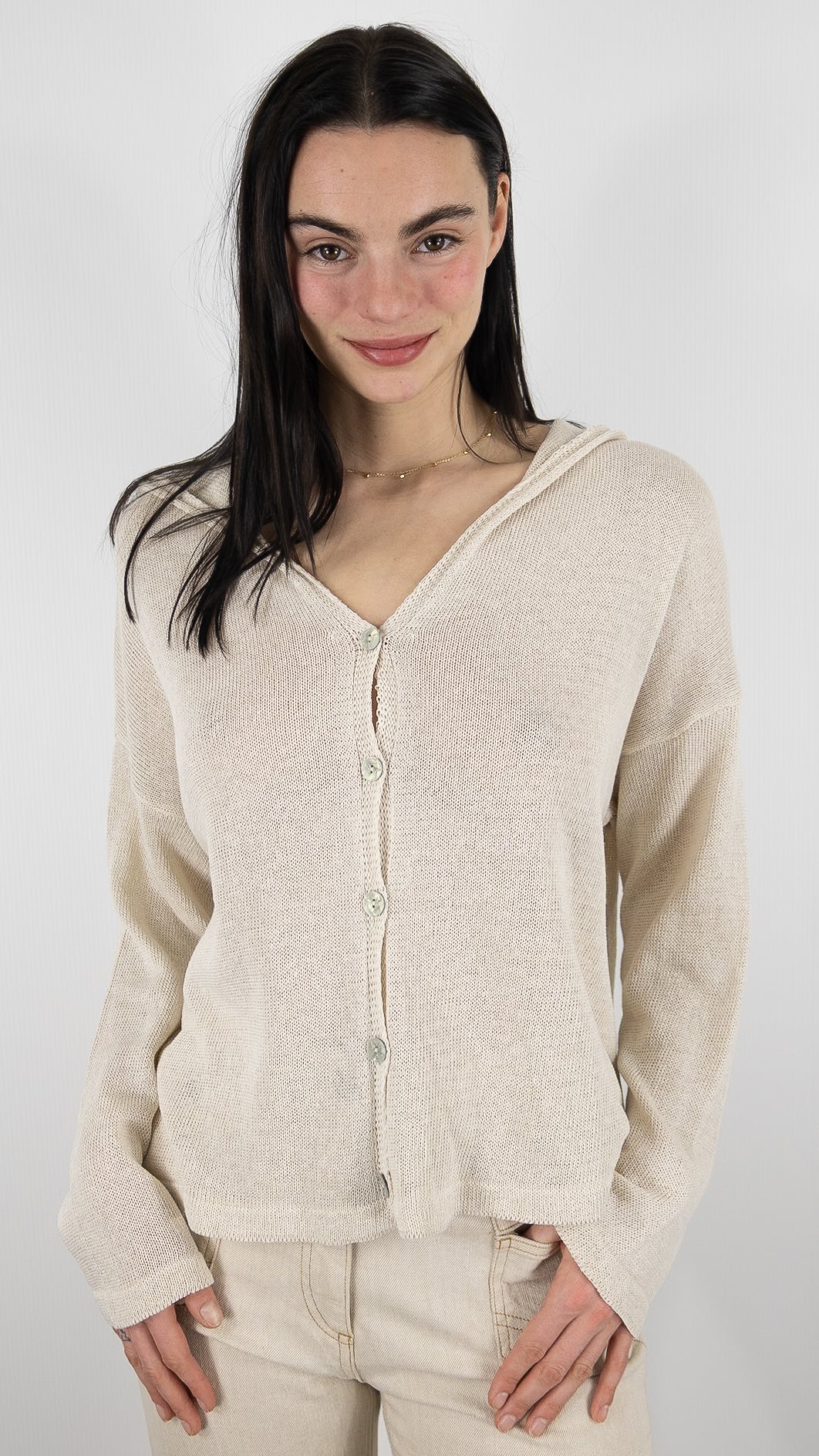 GILET A CAPUCHE EN COTON ALEXANDRE LAURENT M8222#COLOR_BEIGE