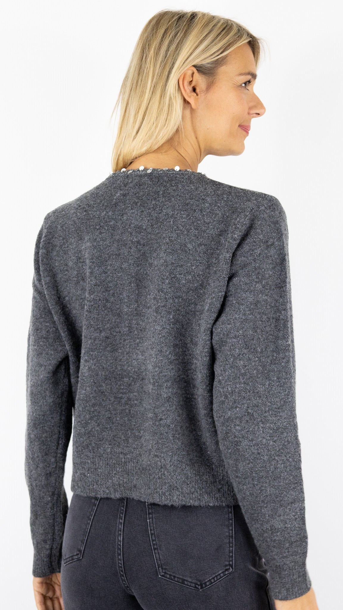 CARDIGAN A BORD PAILLETTE 06BN12 KY CREATION#color_GREY/GRIS