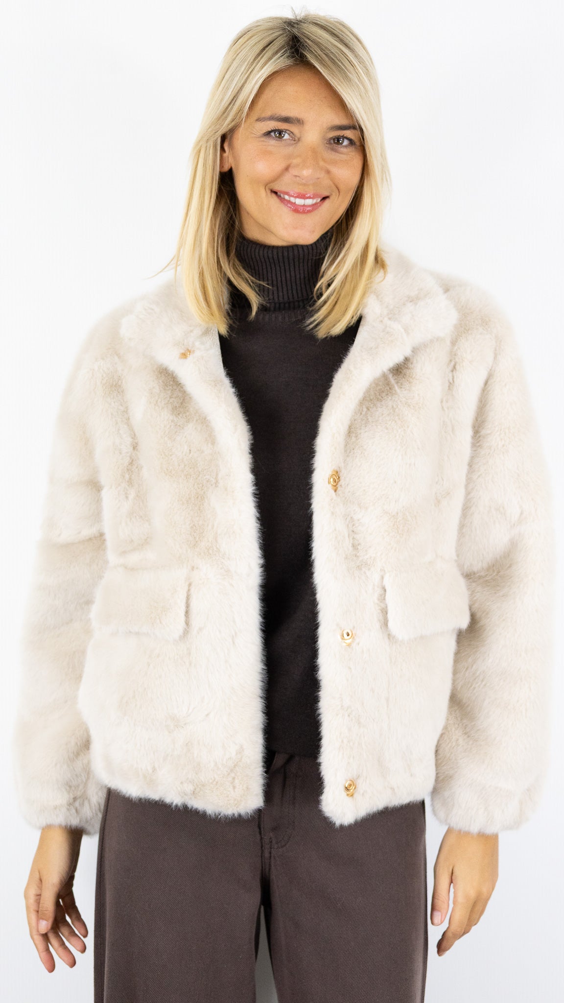 BLOUSON EN FAUSSE FOURRURE 06ES28 KY CREATION#color_BEIGE