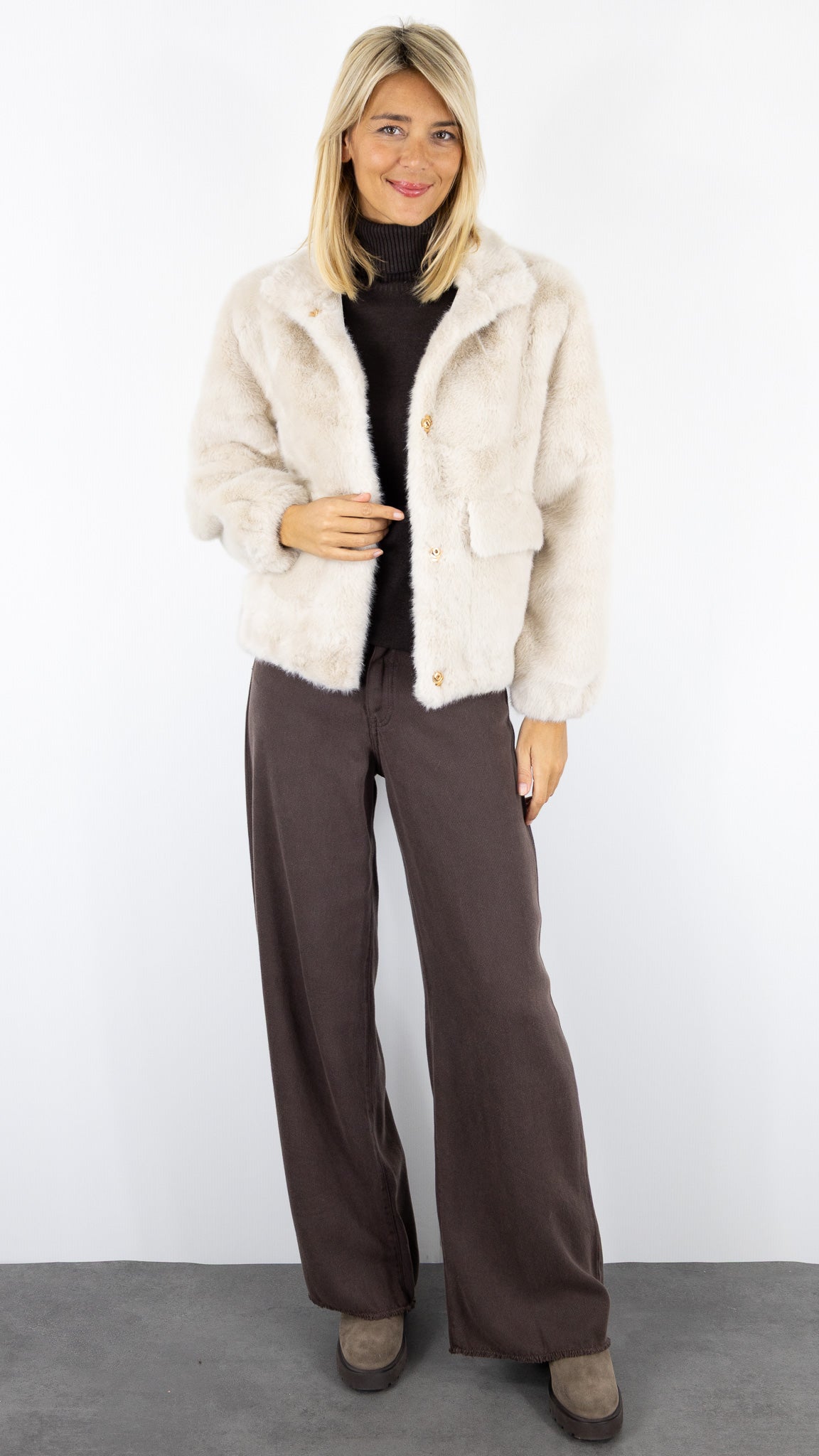 BLOUSON EN FAUSSE FOURRURE 06ES28 KY CREATION#color_BEIGE