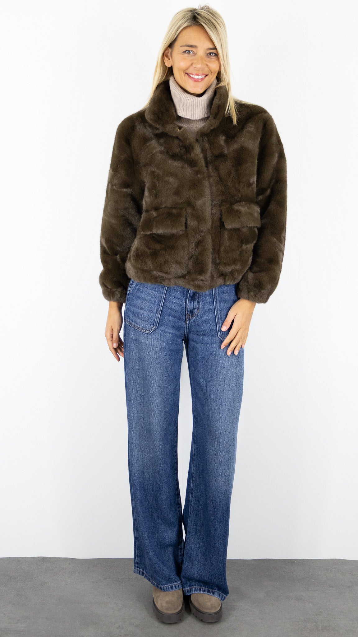 BLOUSON EN FAUSSE FOURRURE 06ES28 KY CREATION#color_COFFEE/CHOCO