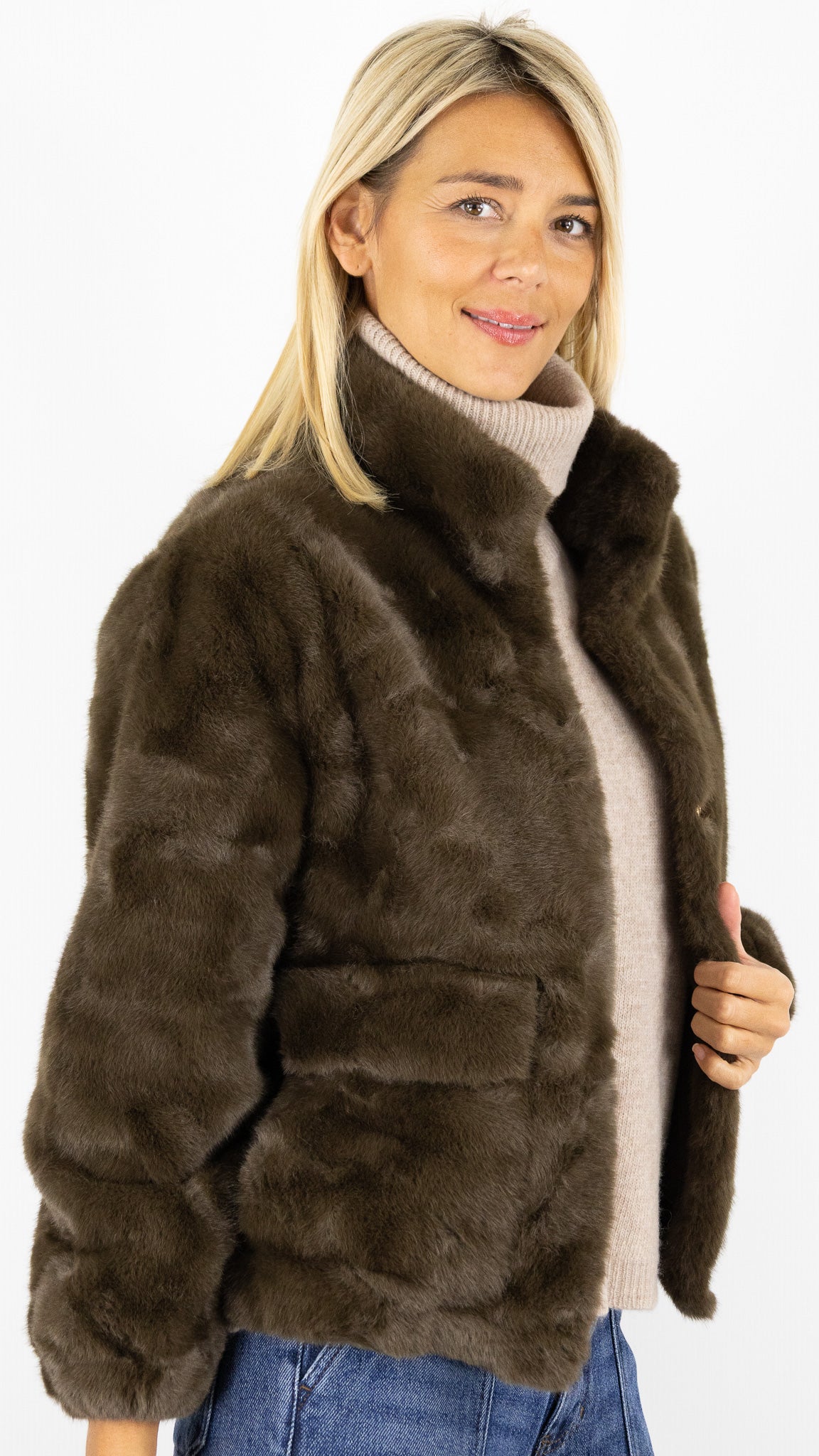 BLOUSON EN FAUSSE FOURRURE 06ES28 KY CREATION#color_COFFEE/CHOCO