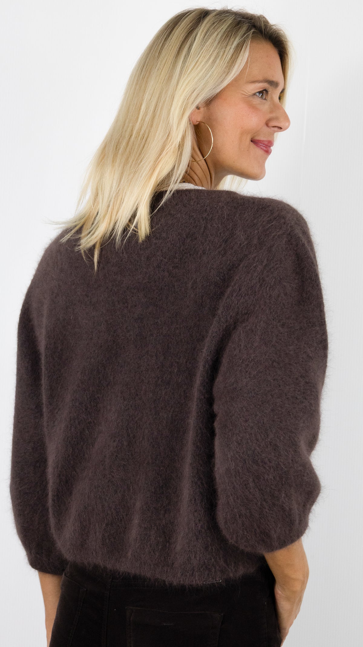 CARDIGAN COURT POUR FEMME NAIS AN25660-1#COLOR_CHOCO