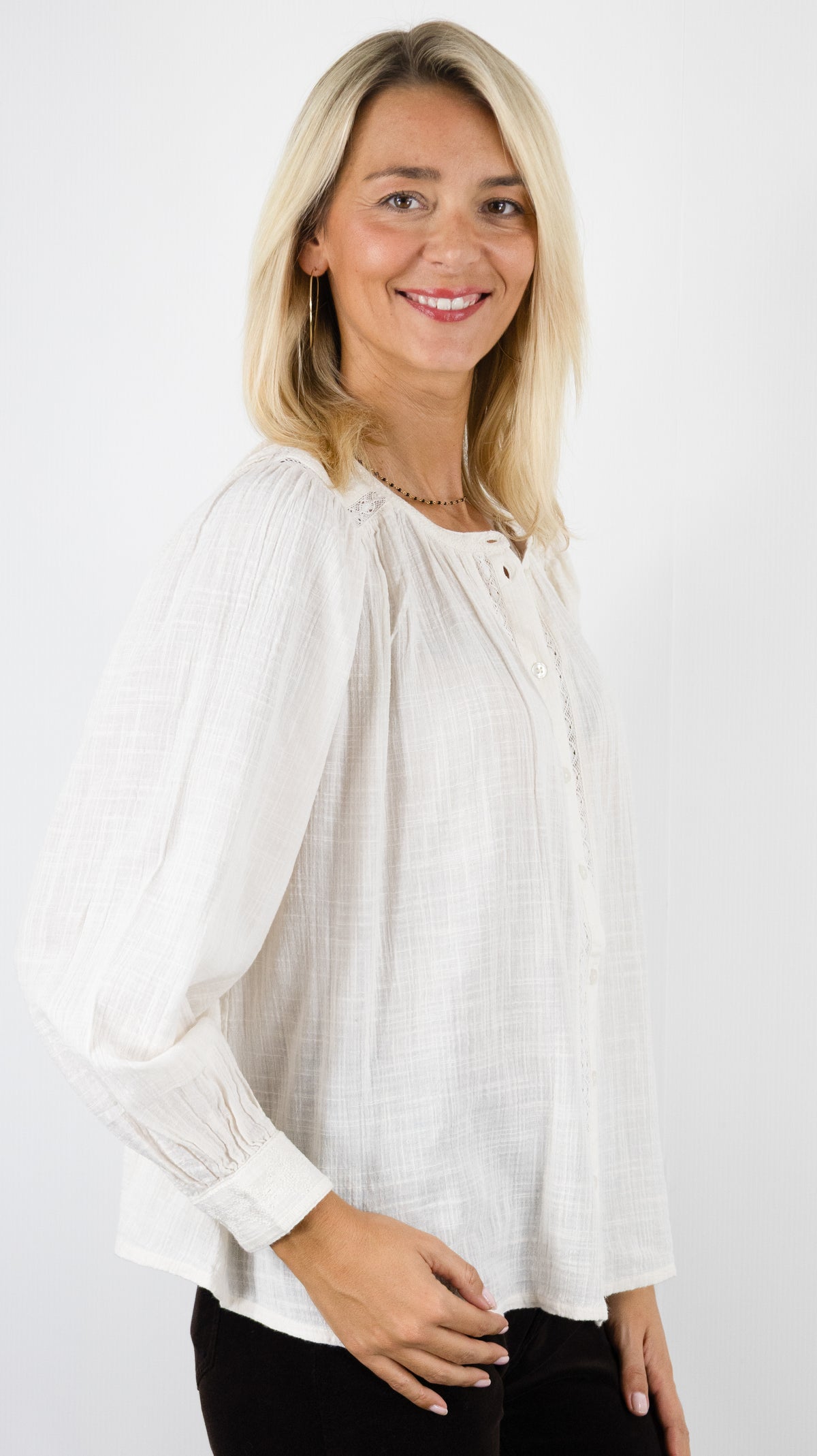 BLOUSE EN COTON FRONCEE DENTELLE ECRUE POUR FEMME BA&SH NURIA