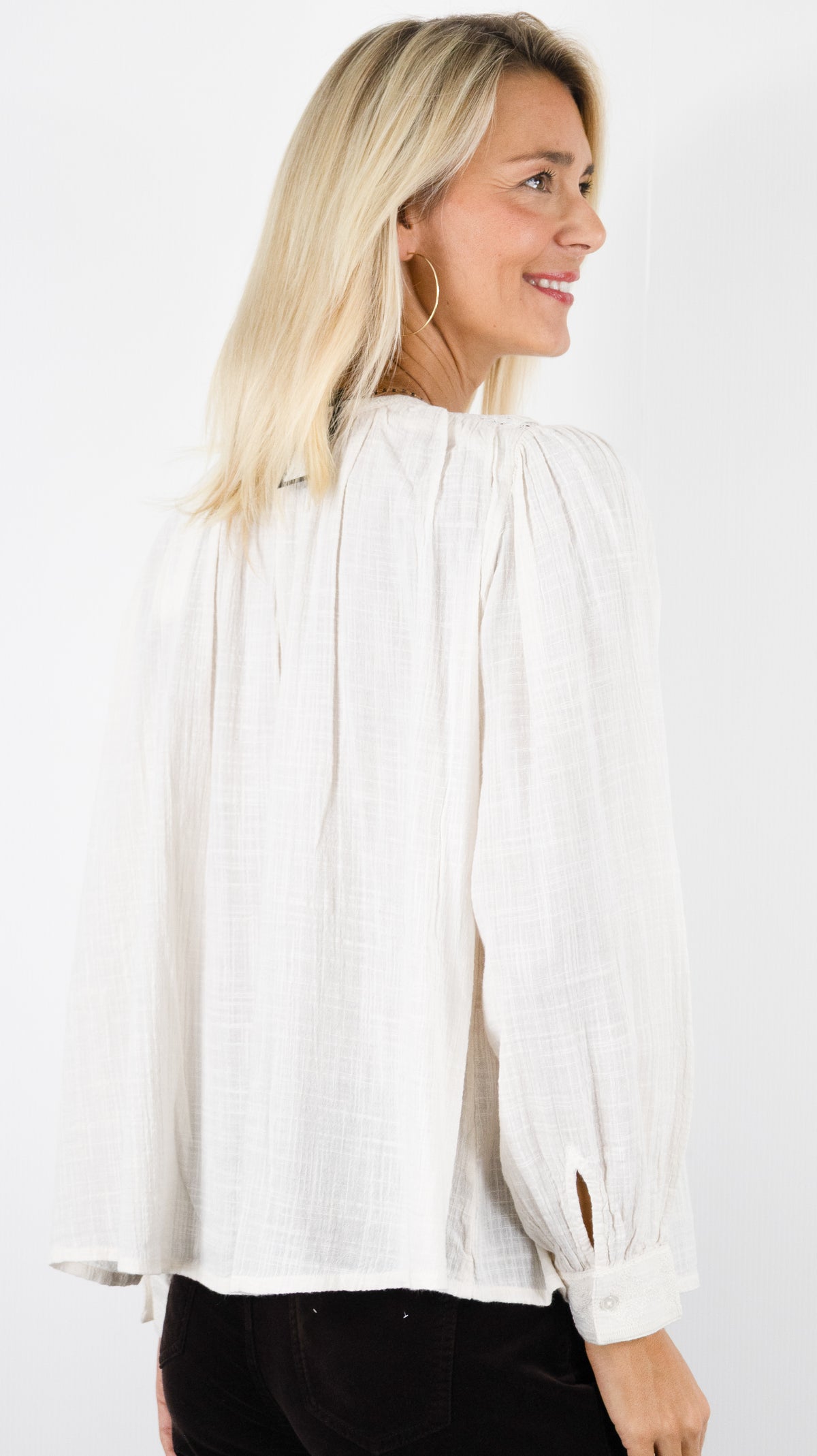BLOUSE EN COTON FRONCEE DENTELLE ECRUE POUR FEMME BA&SH NURIA