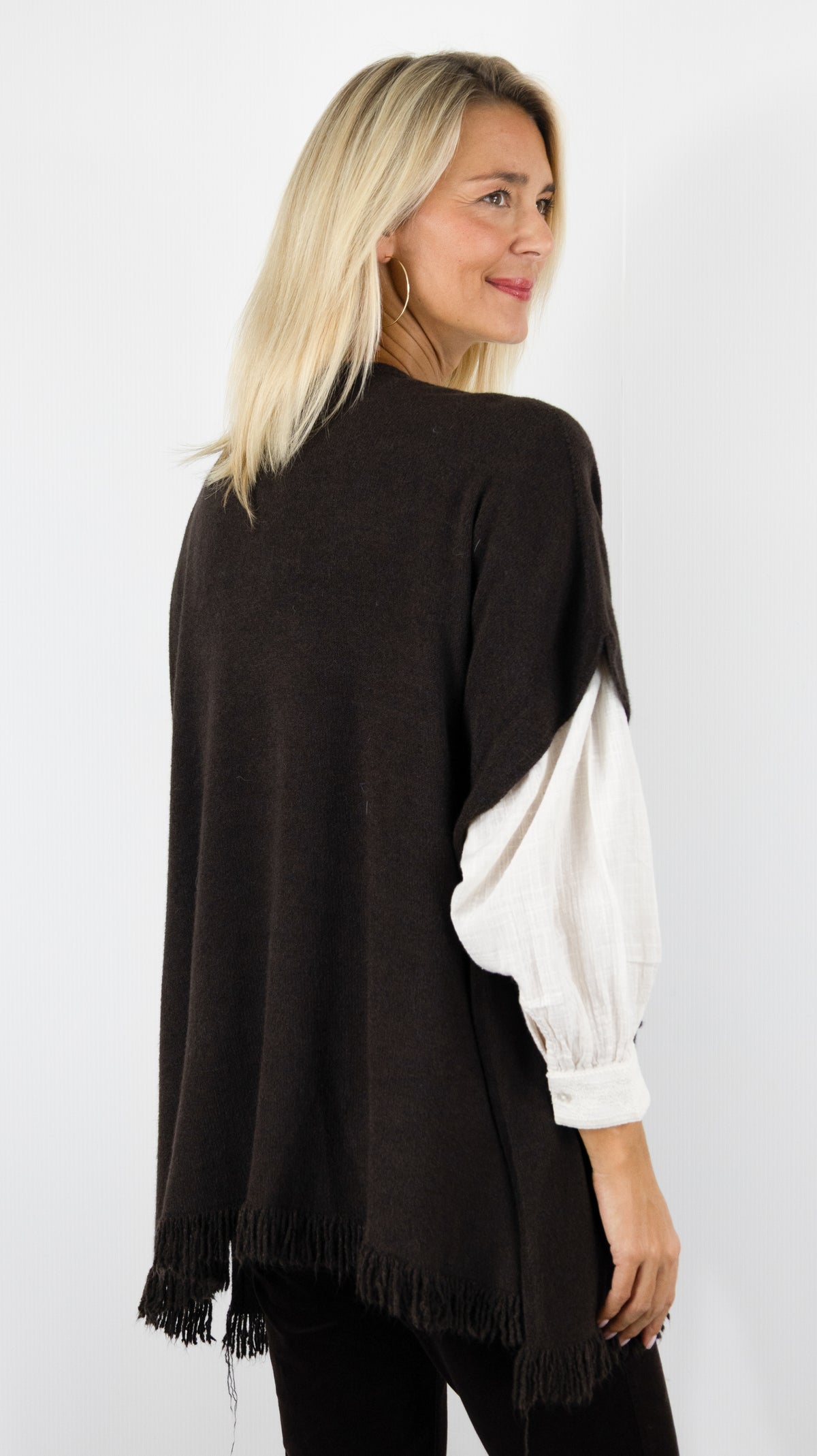 GILET AMPLE MANCHES COURTES BAS FRANGÉ ALEXANDRE LAURENT C8885#COLOR_MORO/CHOCO