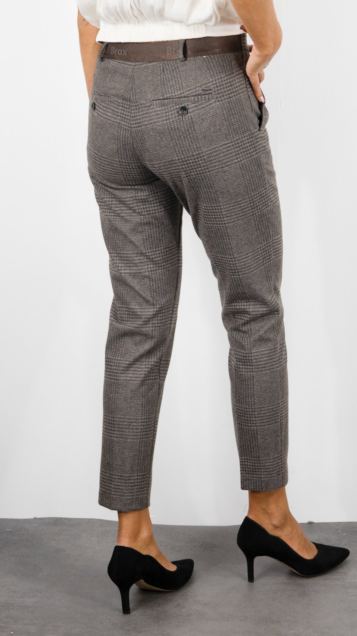 PANTALON PRINCE DE GALLES TAUPE POUR FEMME BRAX 09-5193 MARON