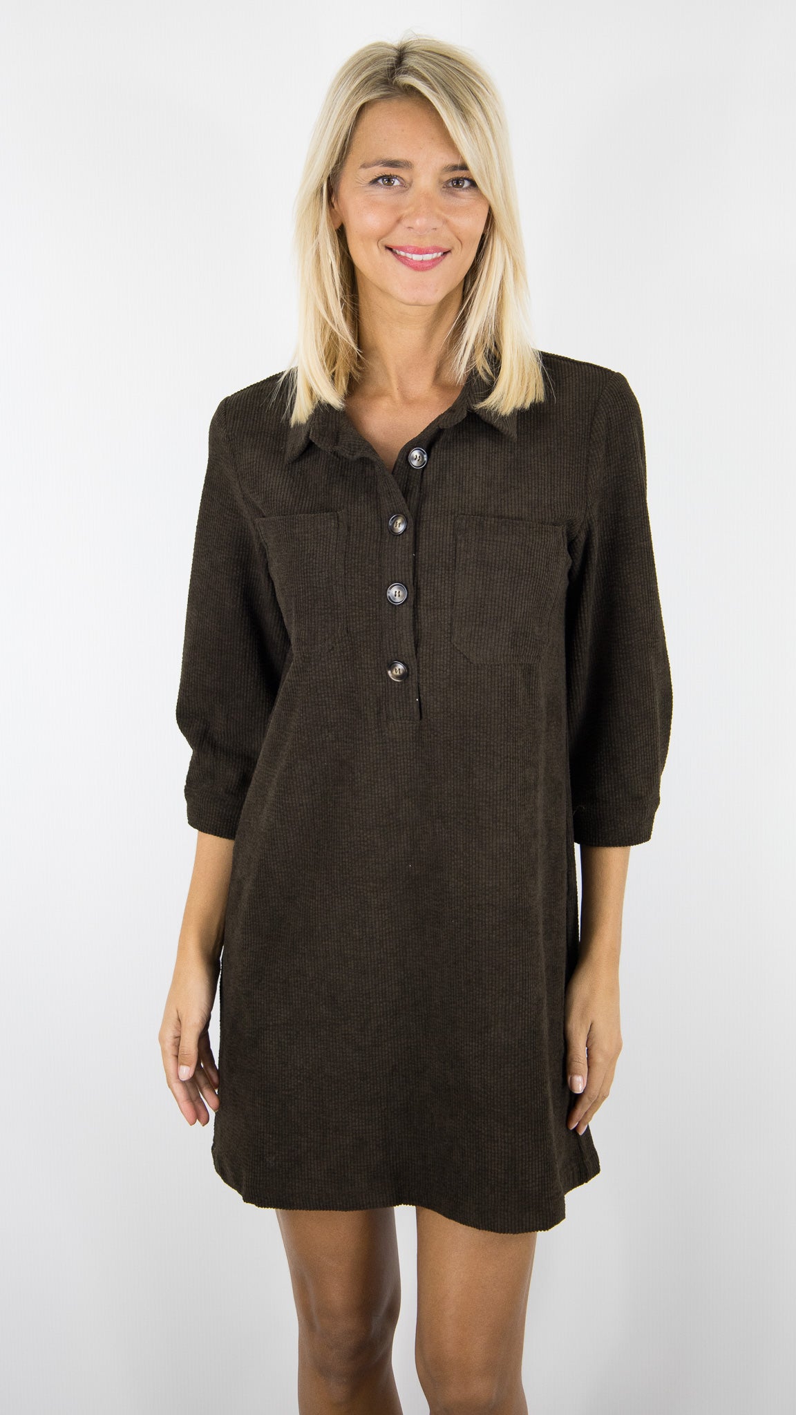 ROBE CHEMISE EN VELOURS YCOO 10485B#COLOR_CHOCO