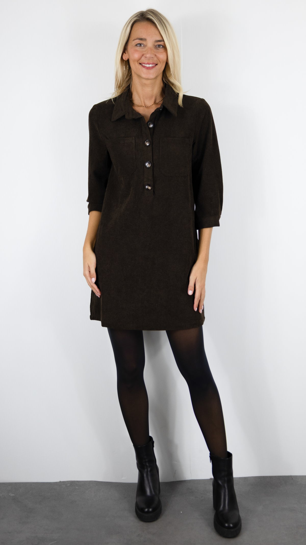 ROBE CHEMISE EN VELOURS YCOO 10485B#COLOR_CHOCO