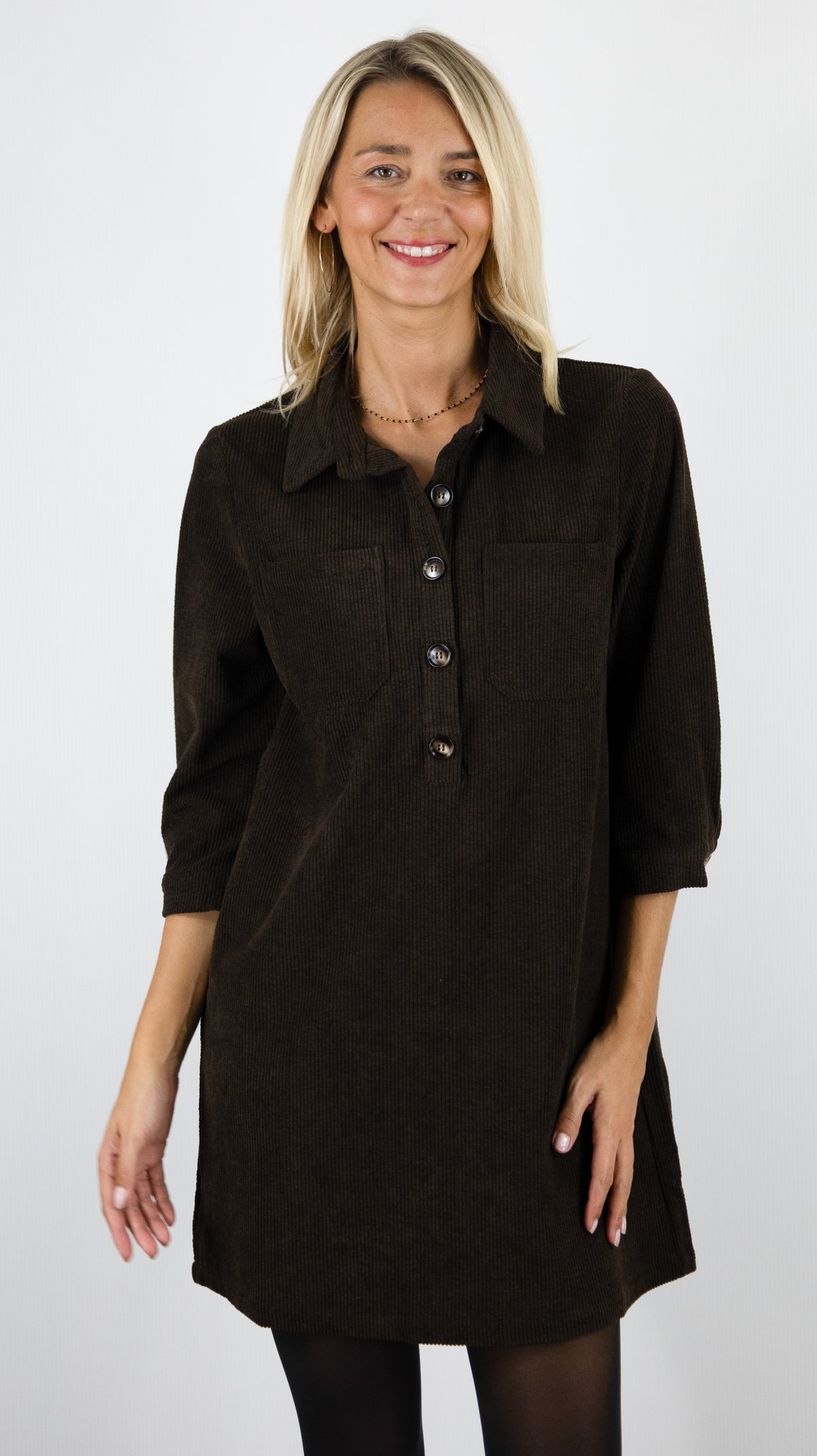 ROBE CHEMISE EN VELOURS YCOO 10485B#COLOR_CHOCO