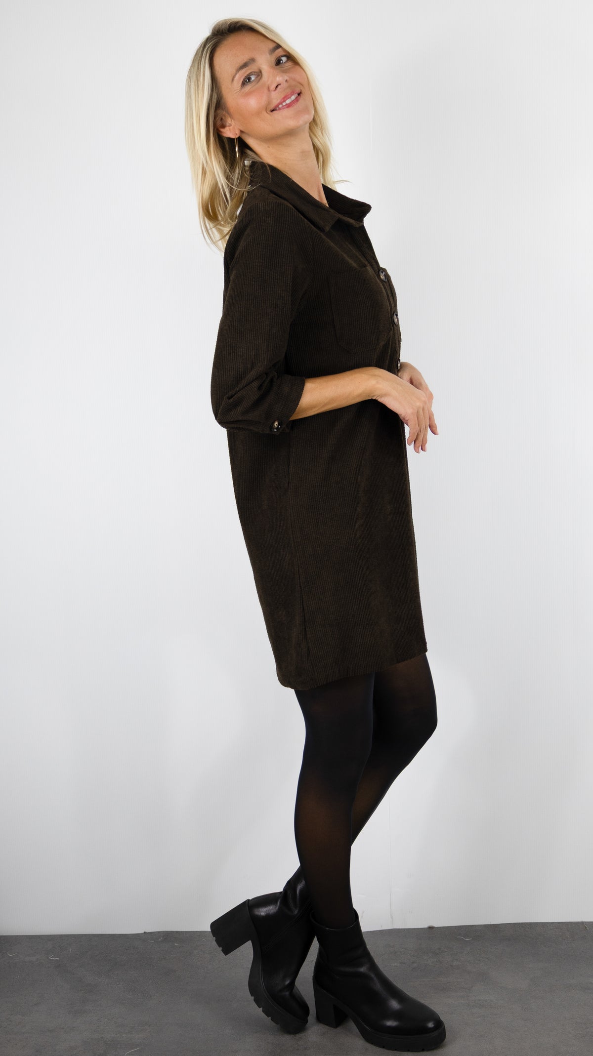 ROBE CHEMISE EN VELOURS YCOO 10485B#COLOR_CHOCO