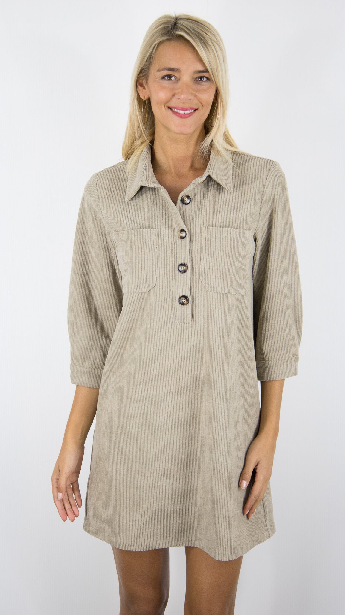 ROBE CHEMISE EN VELOURS YCOO 10485B#COLOR_TAUPE
