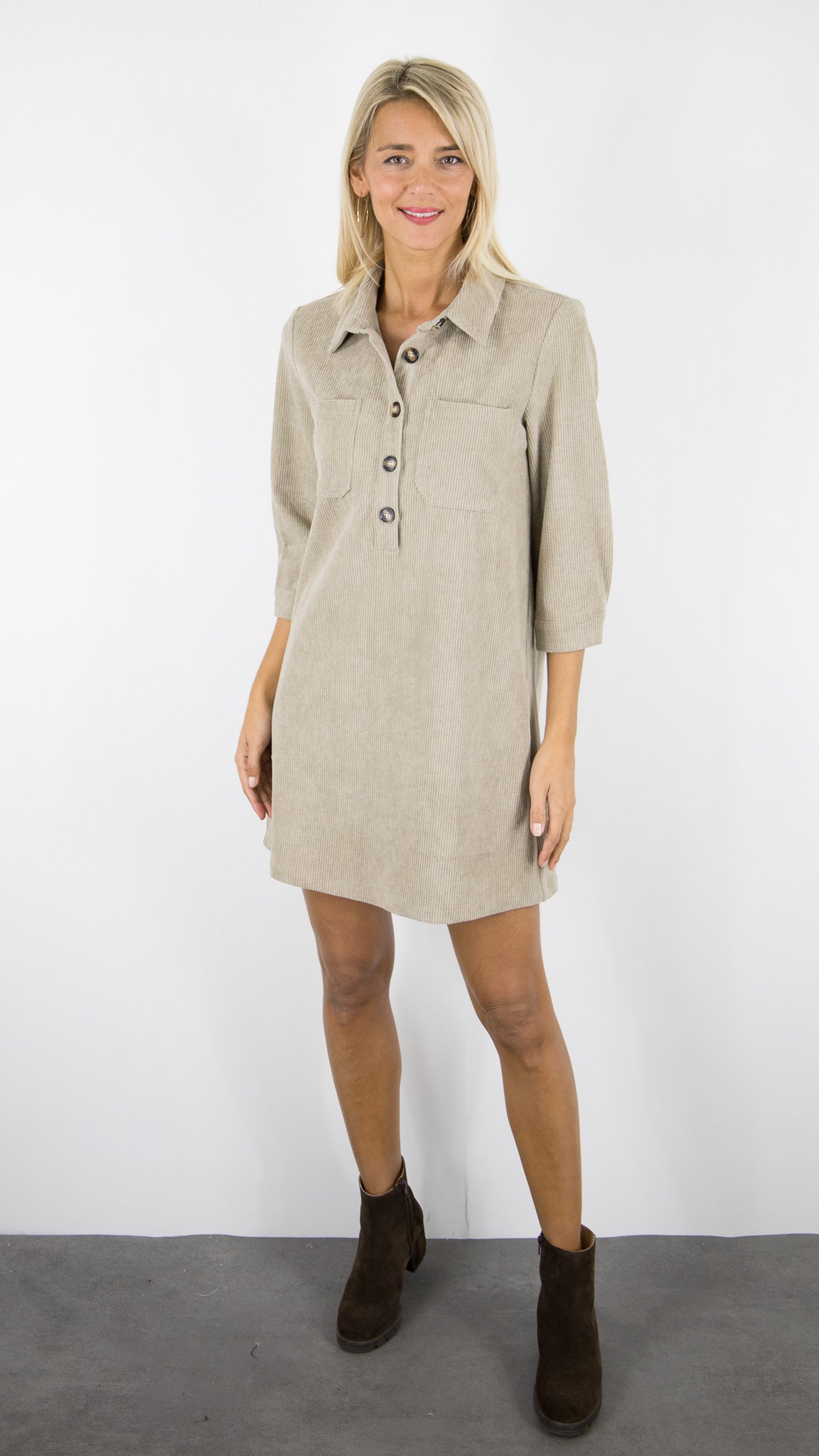 ROBE CHEMISE EN VELOURS YCOO 10485B#COLOR_TAUPE