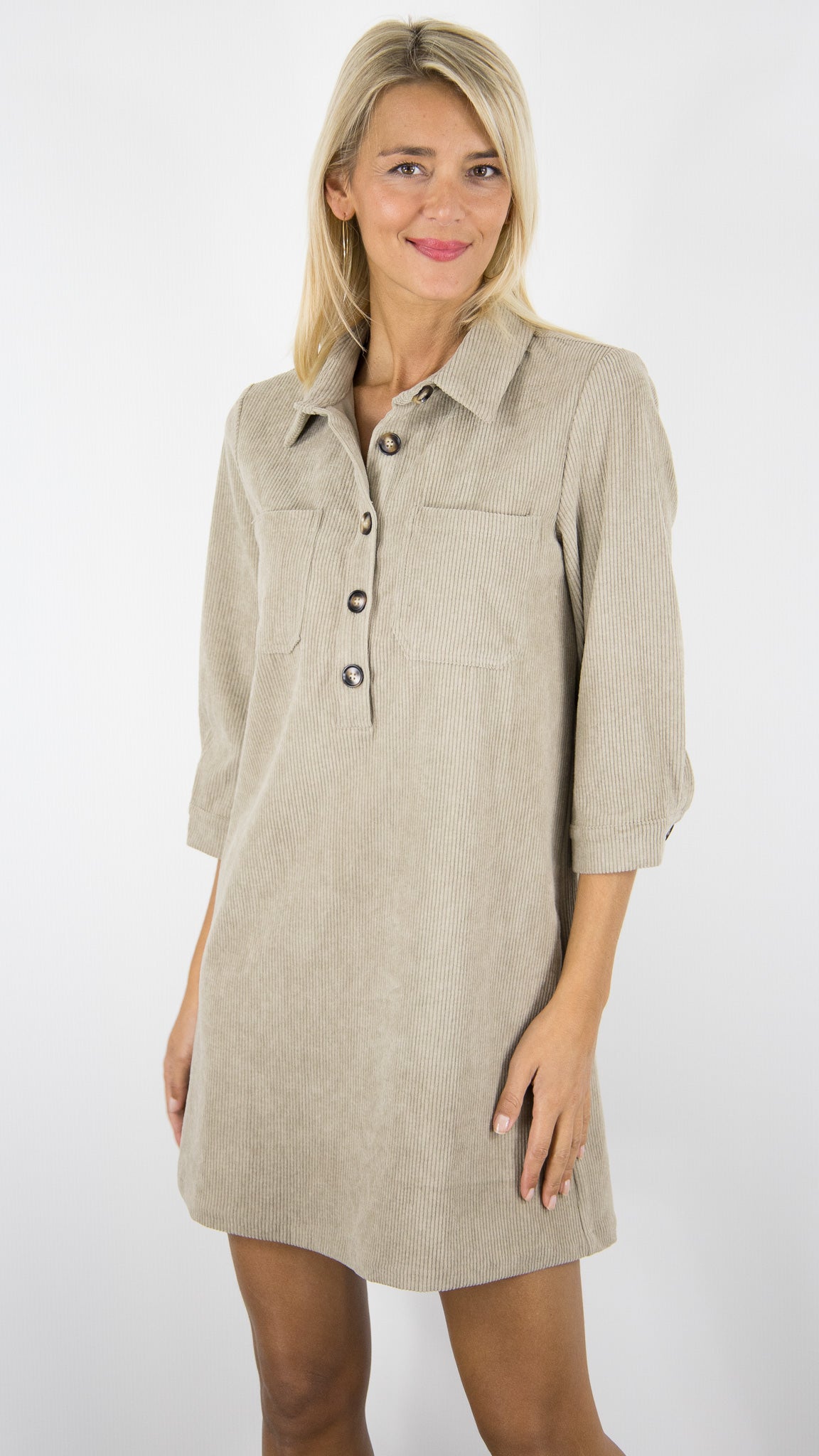 ROBE CHEMISE EN VELOURS YCOO 10485B#COLOR_TAUPE