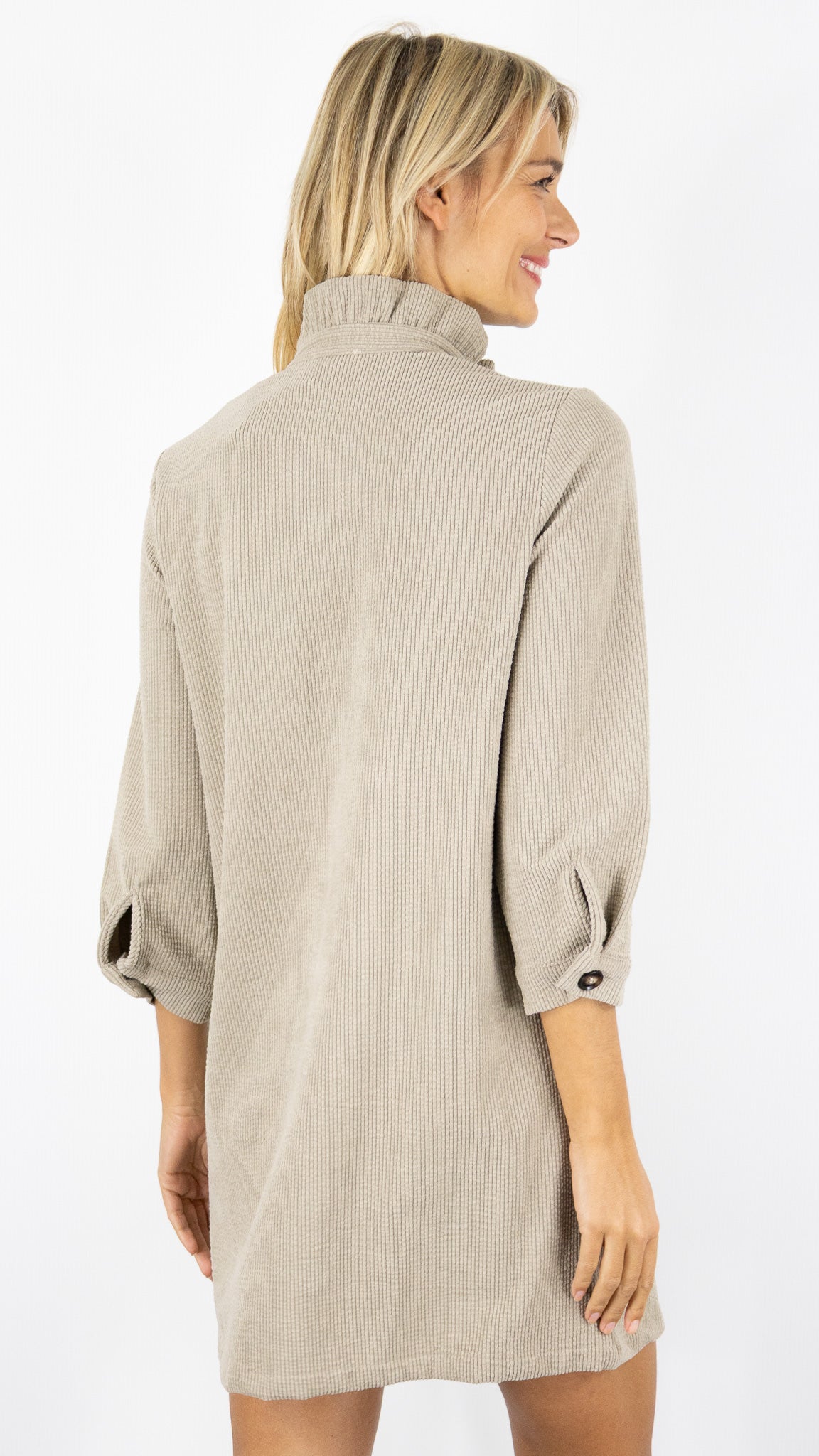 ROBE EN VELOURS COL VOLANTE 10502B YCOO#color_TAUPE