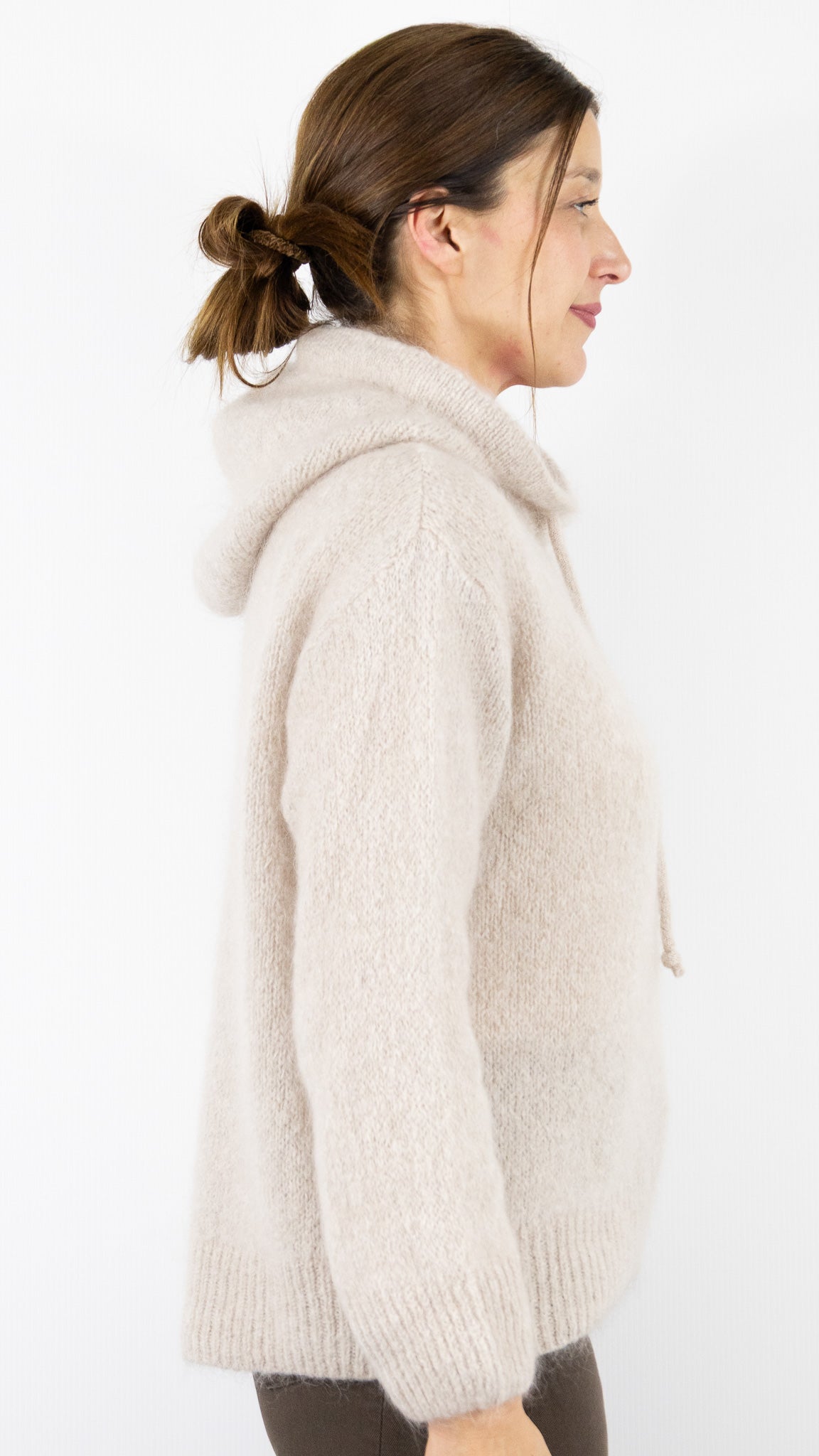 PULL SWEAT A CAPUCHE EN MOHAIR BEIGE NAIS 11031