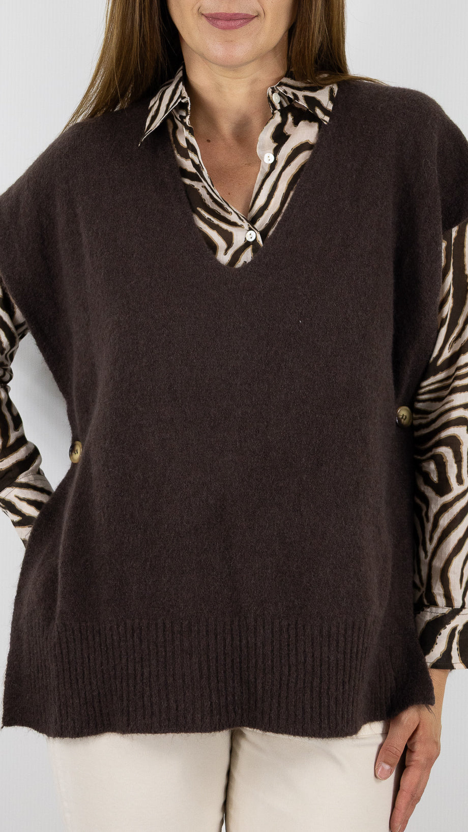 PULL PONCHO COL V CHOCO POUR FEMME  LUK AP 11252