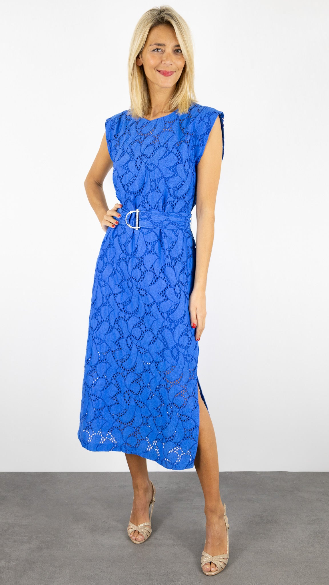 ROBE MI-LONGUE BRODEE BLEUE CAROLINE BISS 1150