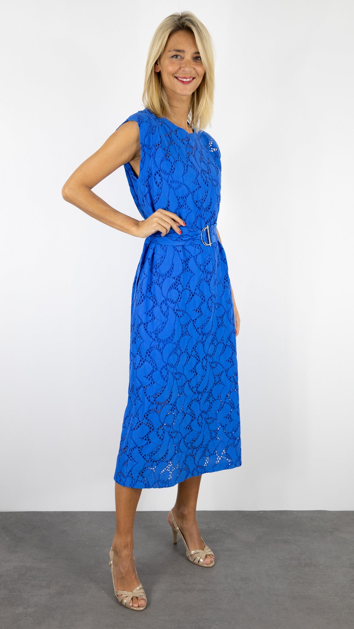 ROBE MI-LONGUE BRODEE BLEUE CAROLINE BISS 1150