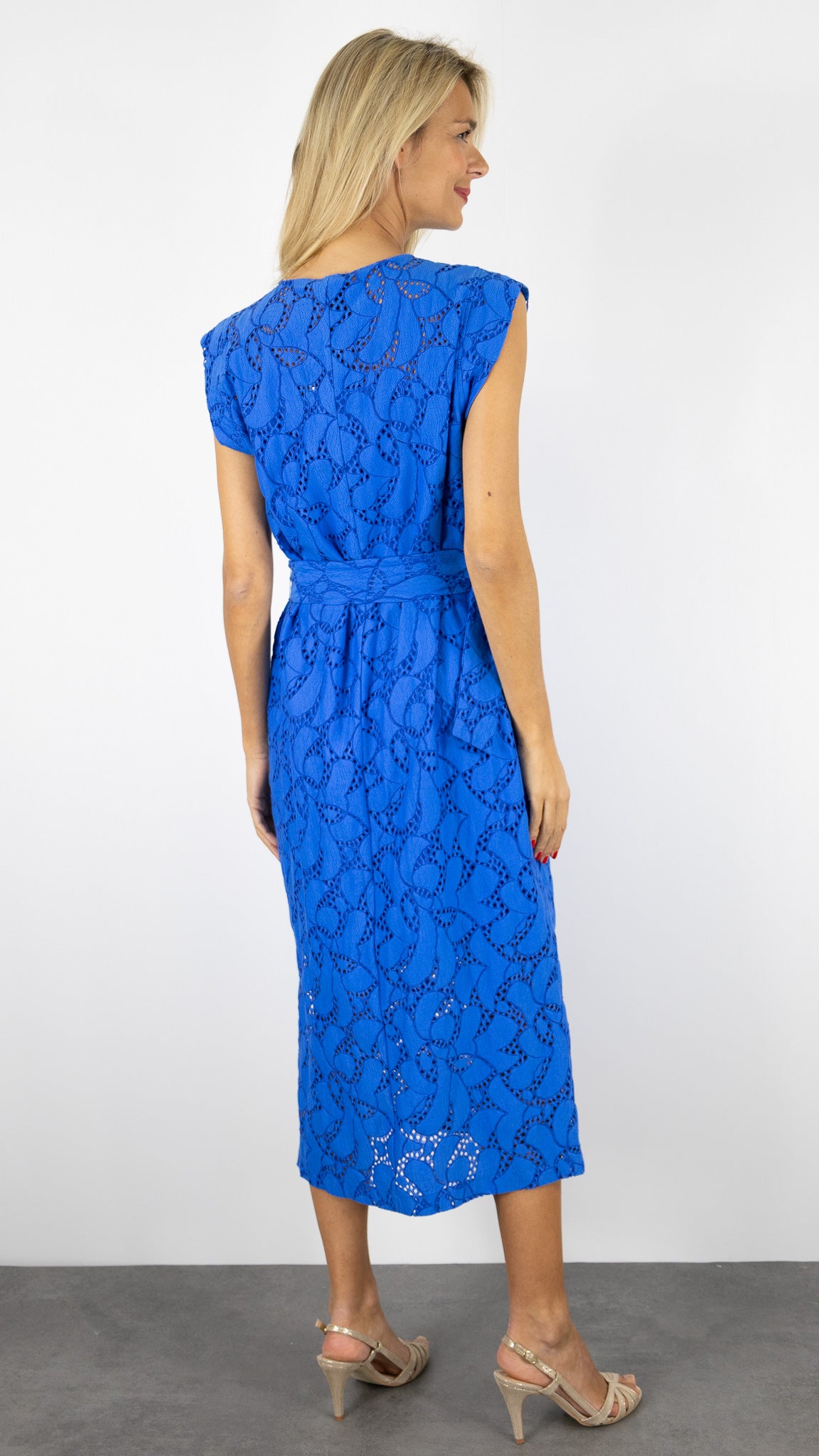 ROBE MI-LONGUE BRODEE BLEUE CAROLINE BISS 1150