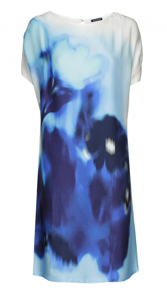 ROBE COURTE SATINEE IMPRIMÉ AQUARELLE BLEU CAROLINE BISS 1154