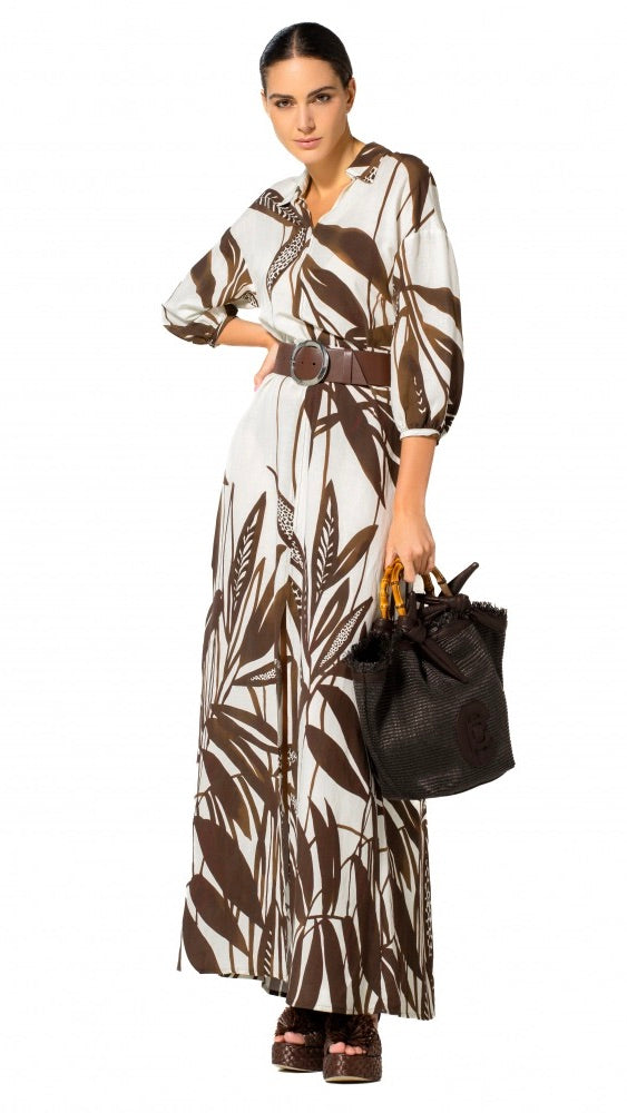 ROBE LONGUE IMPRIME FLORAL CHOCOLAT CAROLINE BISS 1170