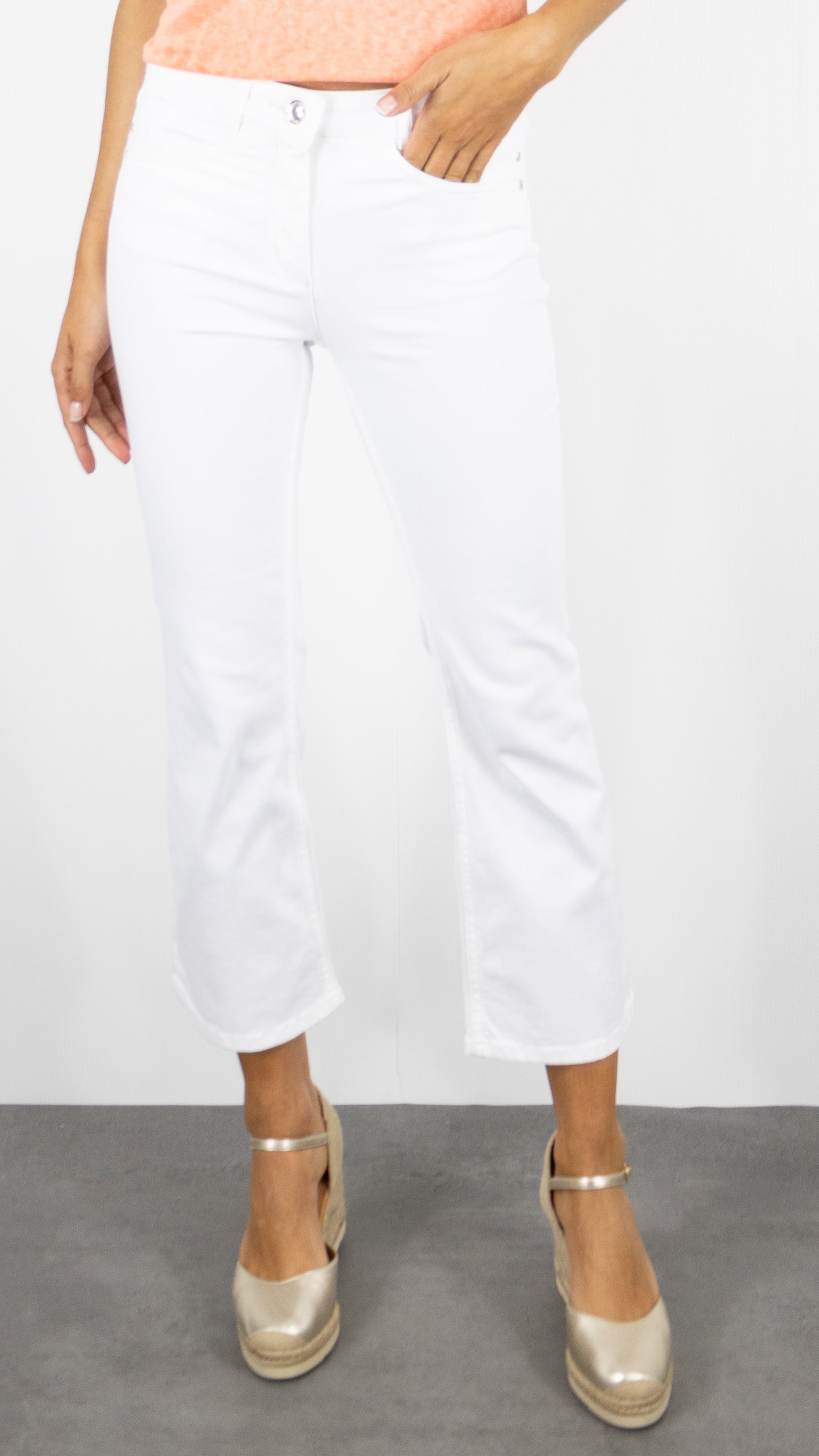 TONI Be Loved Jeans 7/8 Donna Slim | Bianco Denim Fadelook, Vita Alta Con Elastico In Vita - Cotone Elasticizzato (89% Cotone, 8% Poliestere, 3% Elastan)
